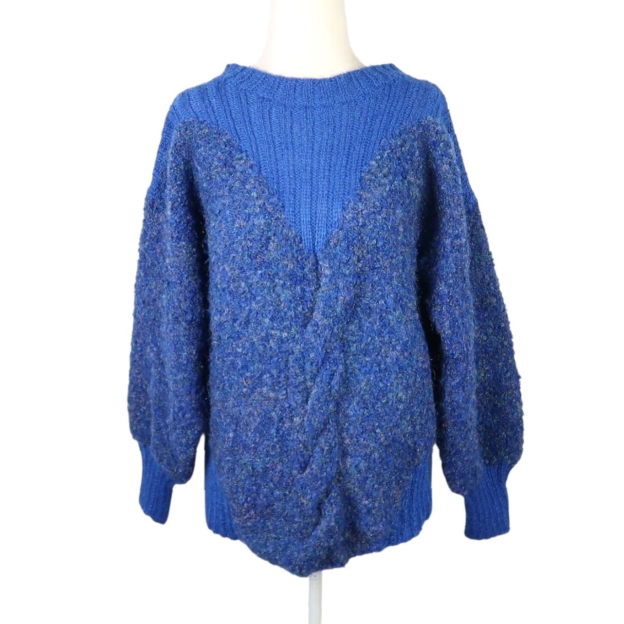 Vintage VINTAGE 80s Cobalt Blue Fuzzy Marled Chunky Knit Sweater L Shirt? Size L / US 10 / IT 46 - 2 Thumbnail