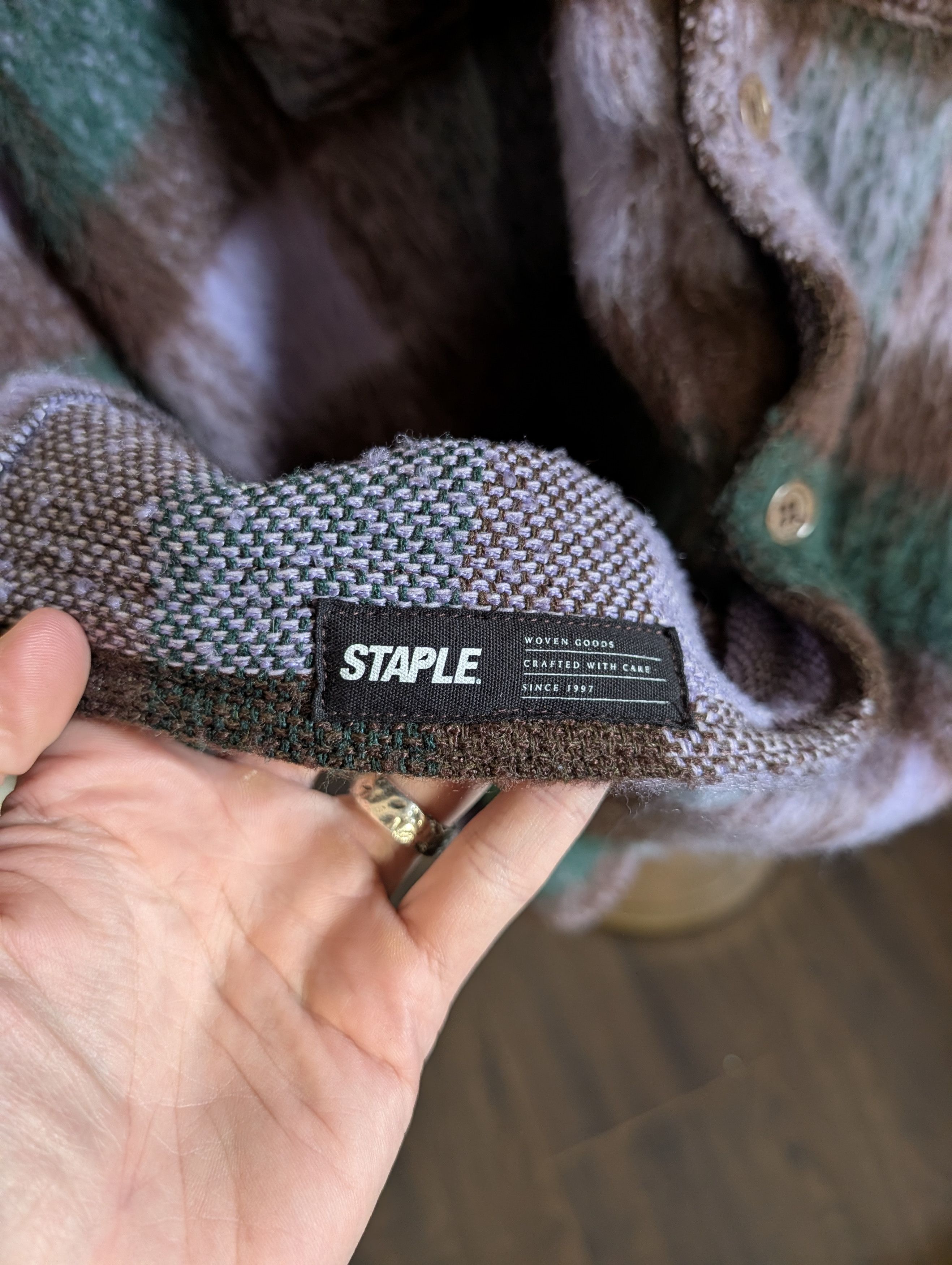 Staple Purple/Brown Plaid Fuzzy CPO Jacket sz L Size US L / EU 52-54 / 3 - 12 Thumbnail