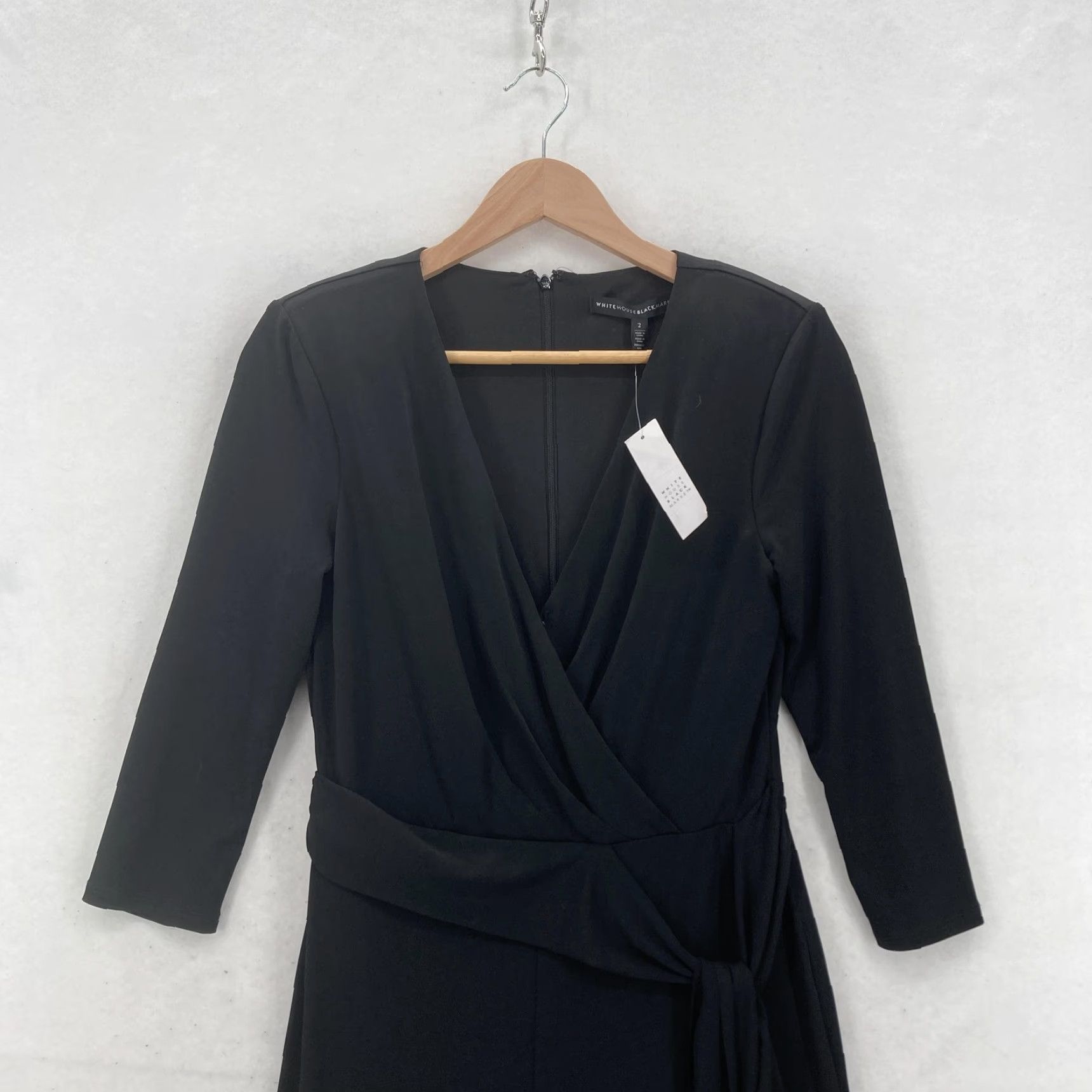 White House Black Market VINTAGE White House Black Market Jumpsuit Womens 2 Black Belted Wrap Wide Leg NWT Size 26" / US 2 / IT 38 - 2 Thumbnail