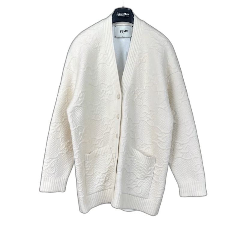Fendi Cream Patterned Knit Cardigan