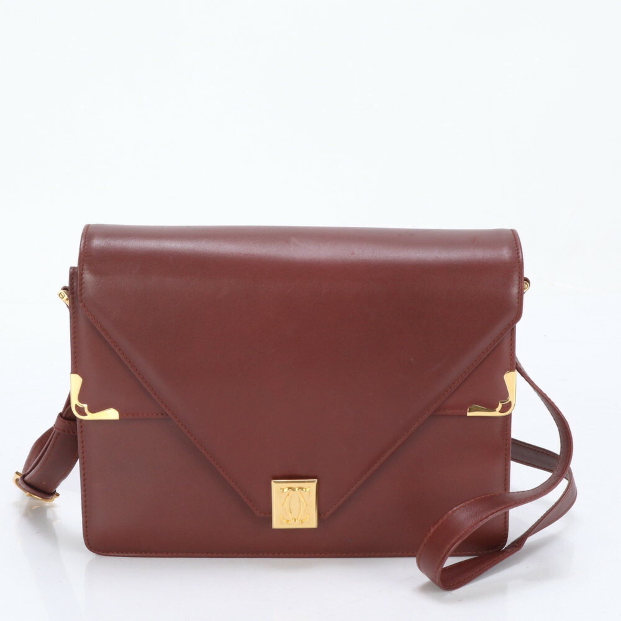 Cartier Must Line Leather Shoulder Bag Crossbody Hand Tote Gold Hardware Women's in Brown