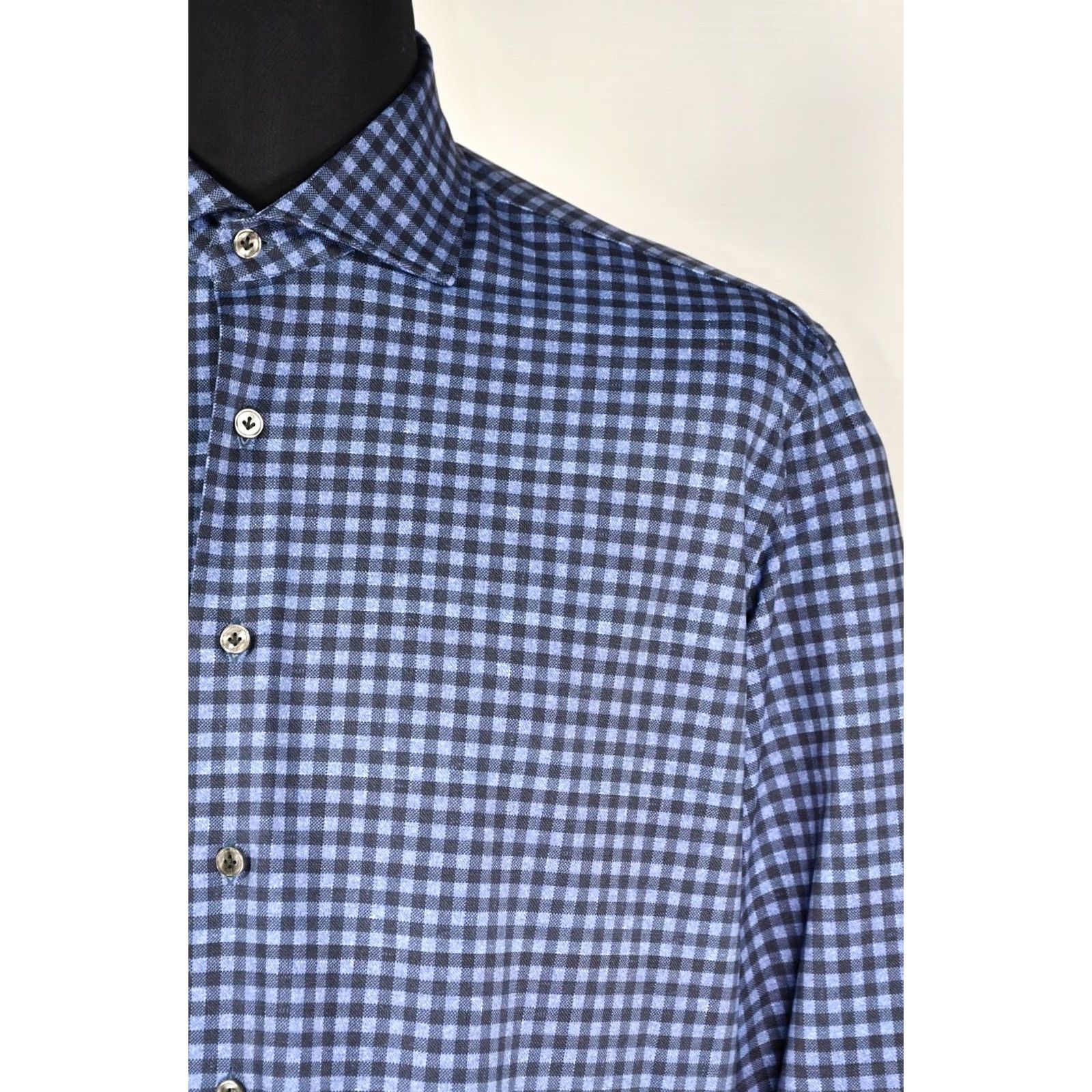 Vintage Orian Shirt Slim Check Stretch 43 Blue Men Slim Regular Size 43/17 Button-Up Collared Long Sleeve Size US XL / EU 56 / 4 - 2 Thumbnail
