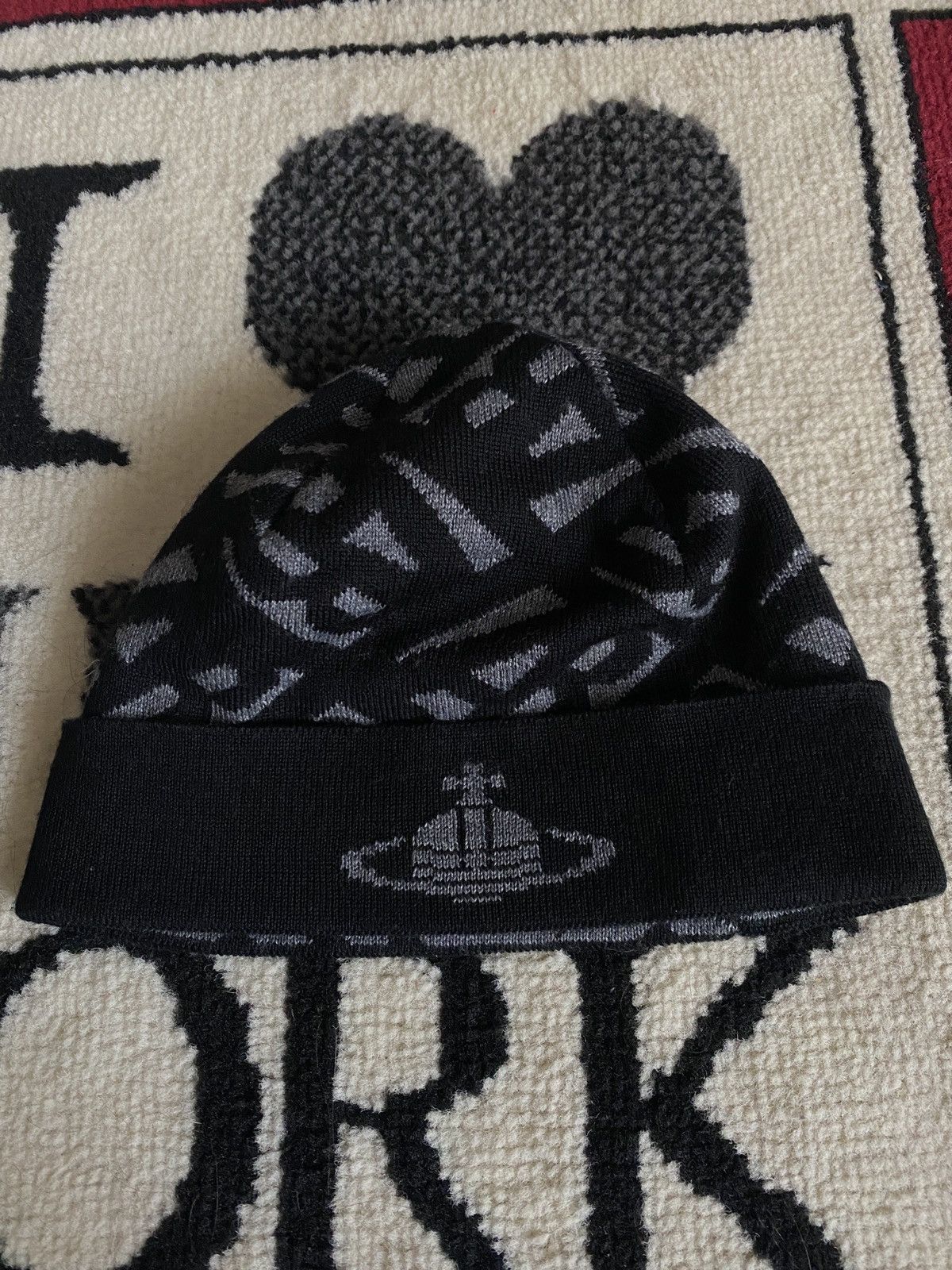 image of Vivienne Westwood Black Beanie Orb Wool, Men's