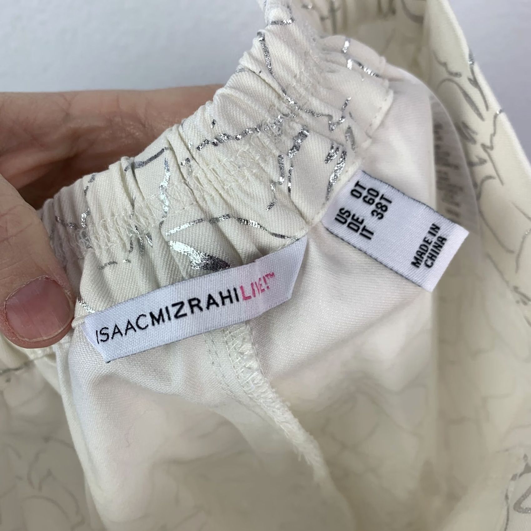 Vintage Isaac Mizrahi Live! Women's Cream Silver Floral Metallic Elastic Waist Pants 0T Size 25" / US 0 / IT 36 - 6 Thumbnail