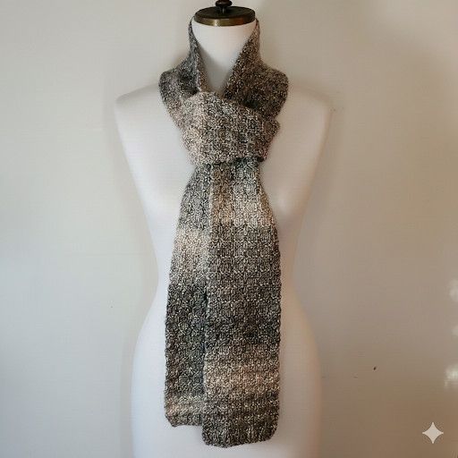Handmade Handknit 74x5" Scarf Knit Grey Waffle Stitch Ombre Soft Size ONE SIZE - 4 Thumbnail