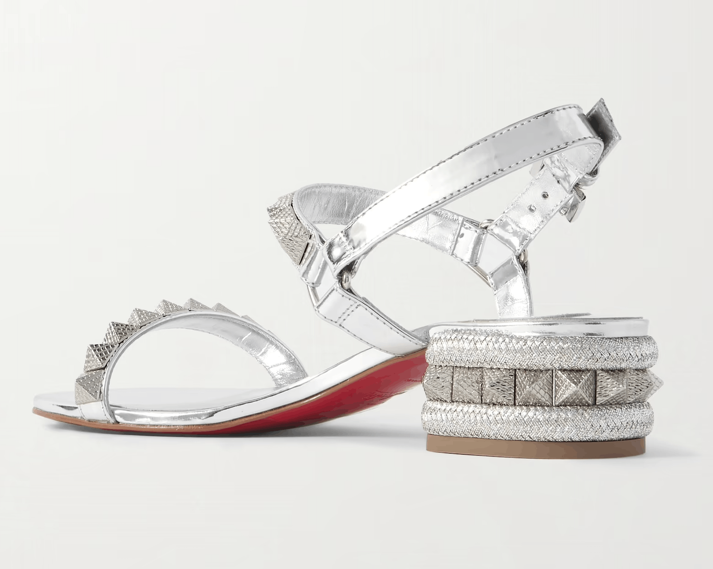 Christian Louboutin Pyrasand 30 Silver Leather Block Heel Ankle Strap Sandal 38 Size US 8 / IT 38 - 13 Thumbnail