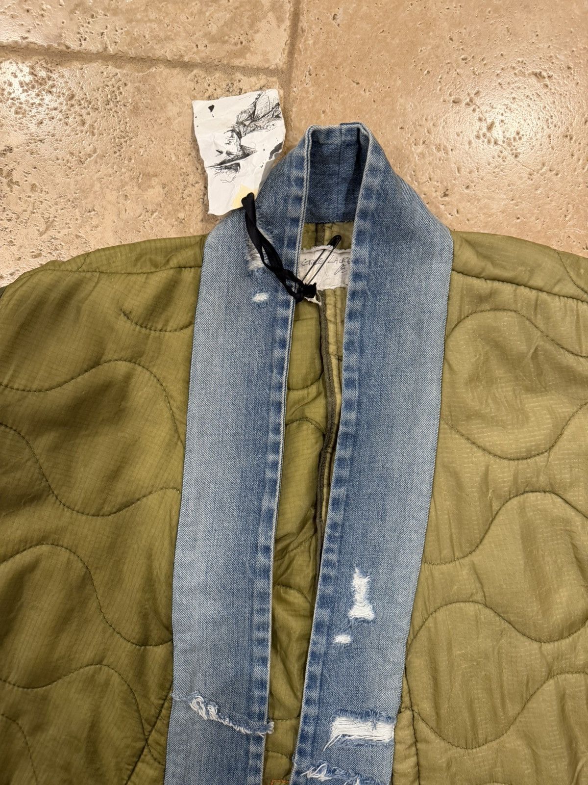 Greg Lauren Greg Lauren Kimono Green Quilt / Blue Denim Distress Jacket Size US L / EU 52-54 / 3 - 10 Thumbnail