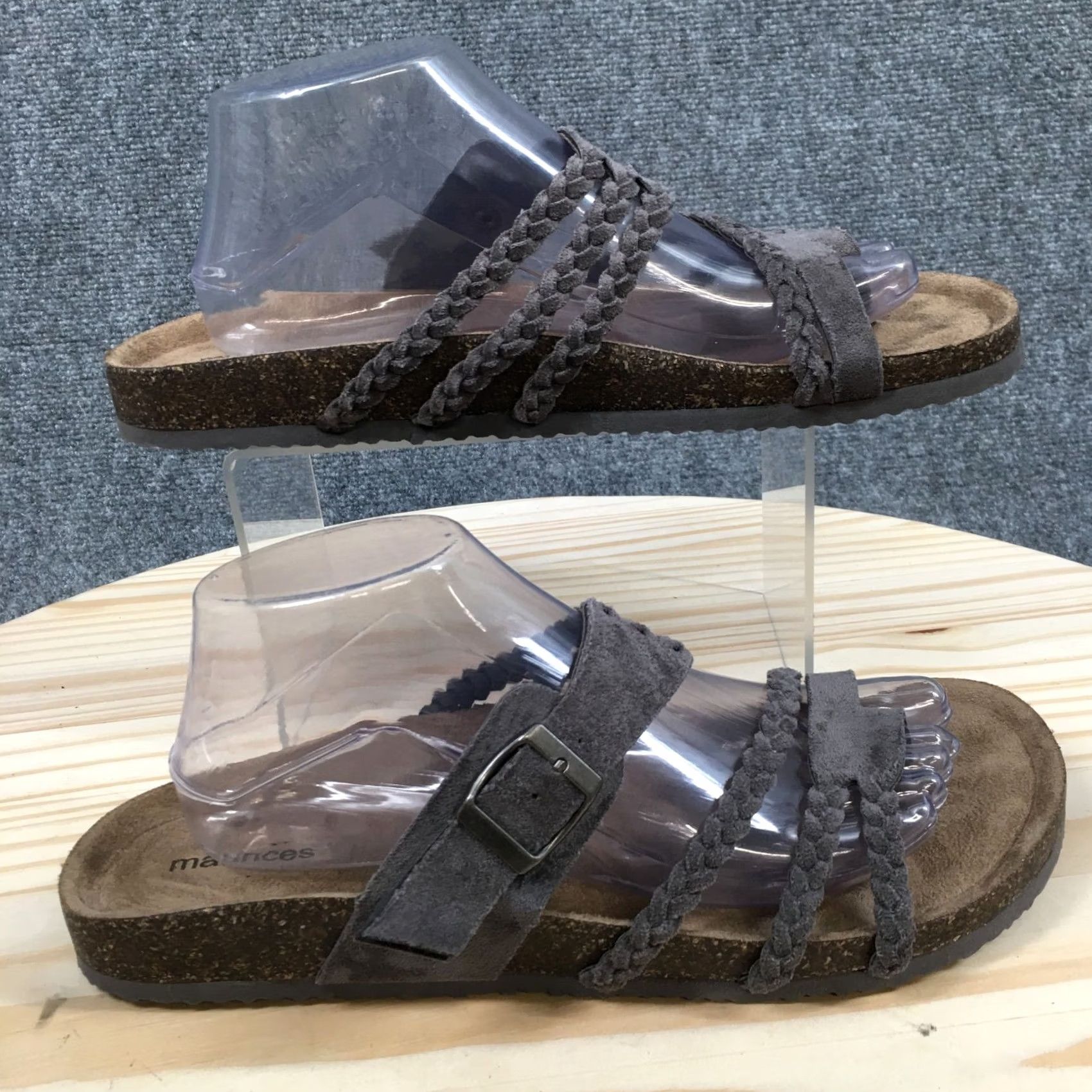 Vintage Maurices Sandals Womens 11M Vivienne Braided Strap Slip On Slide Gray Faux Suede Size US 11 / IT 41 - 2 Thumbnail