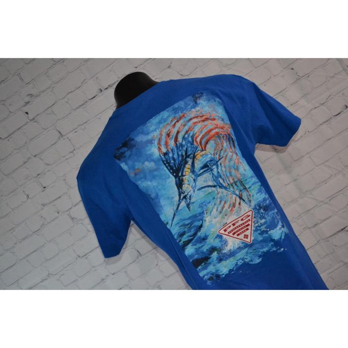 Vintage 47204-a Columbia PFG Fishing Performance Graphic T-Shirt Blue Size XL  Mens