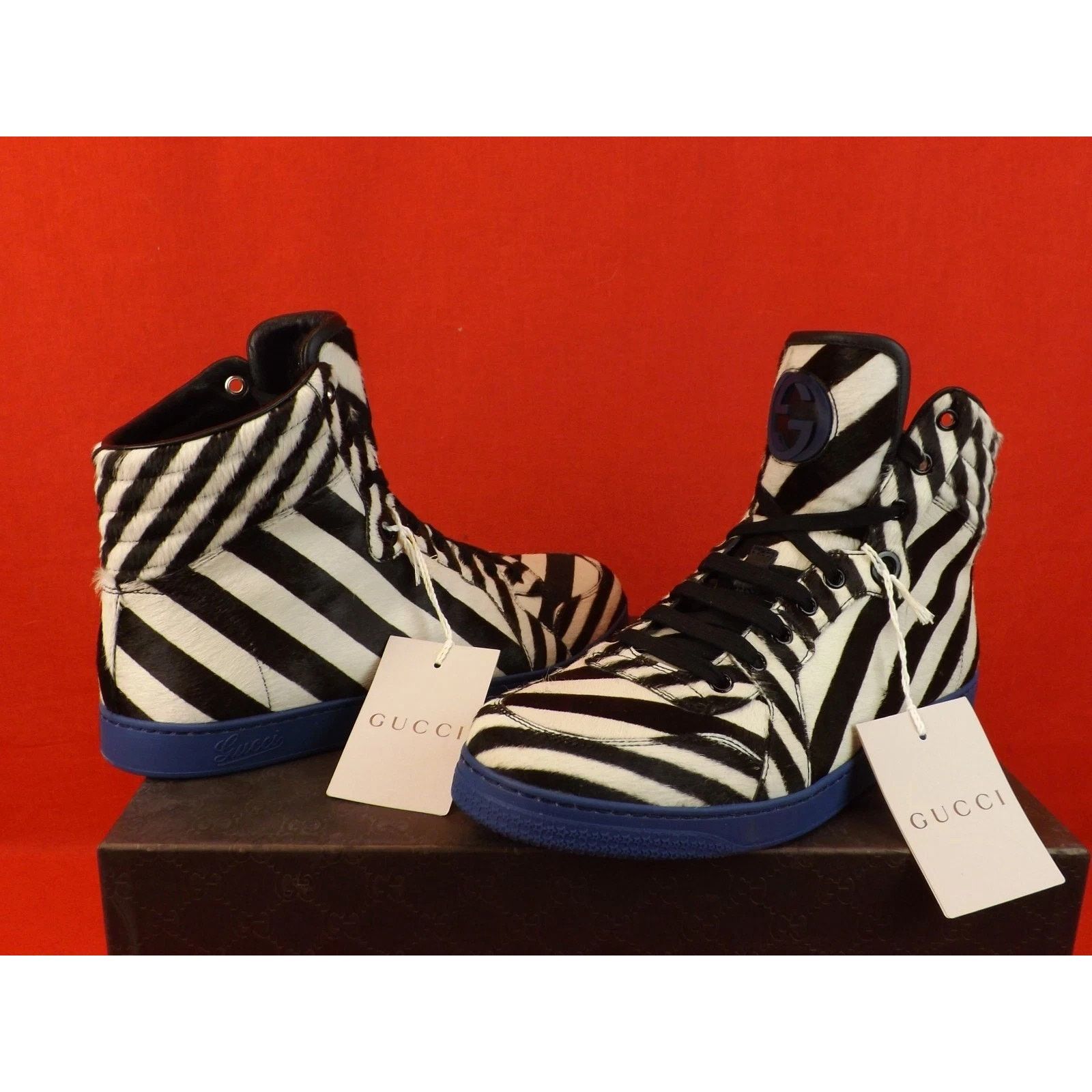 Gucci GUCCI 35341 BLACK WHITE STRIPED PONYHAIR HI TOP SNEAKERS 7.5 Size US 8.5 / EU 41-42 - 4 Thumbnail