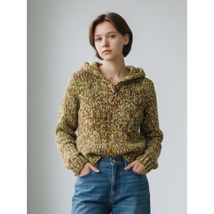 Vintage Vintage Y2K Chunky Knit Textured Hooded Sweater in Olive Mix Size S / US 4 / IT 40 - 1 Thumbnail