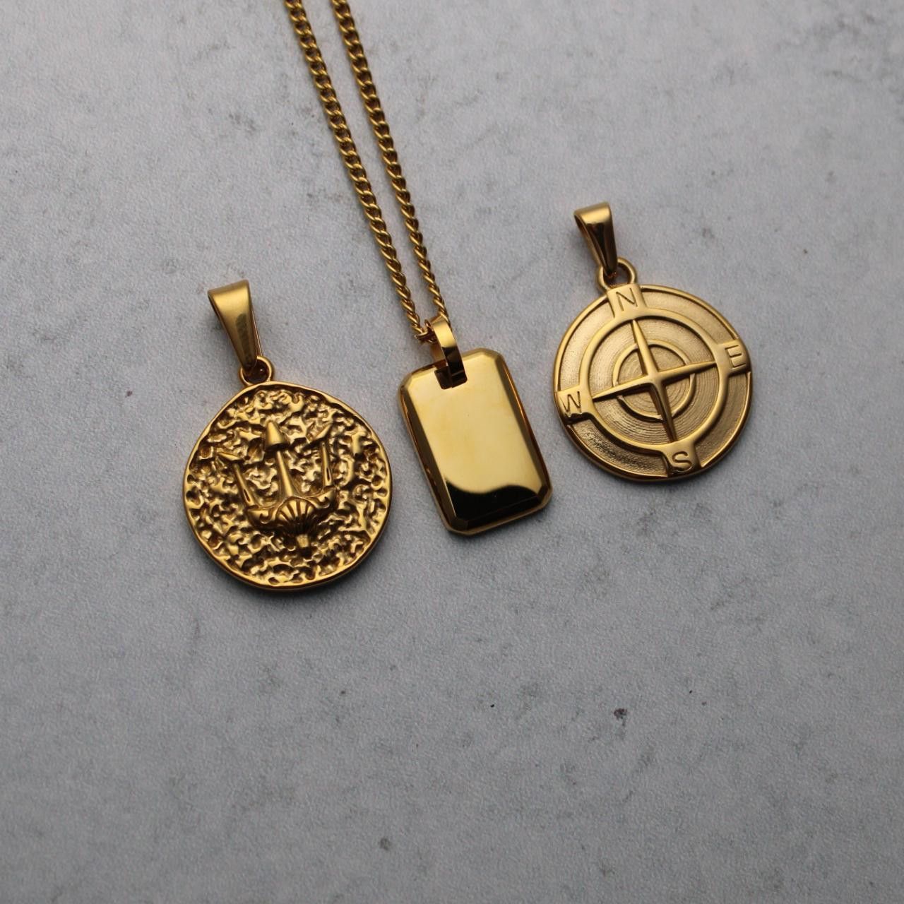 Jewelry Gold Pendant Set - Trident, Dog Tag, Compass Size ONE SIZE - 3 Thumbnail