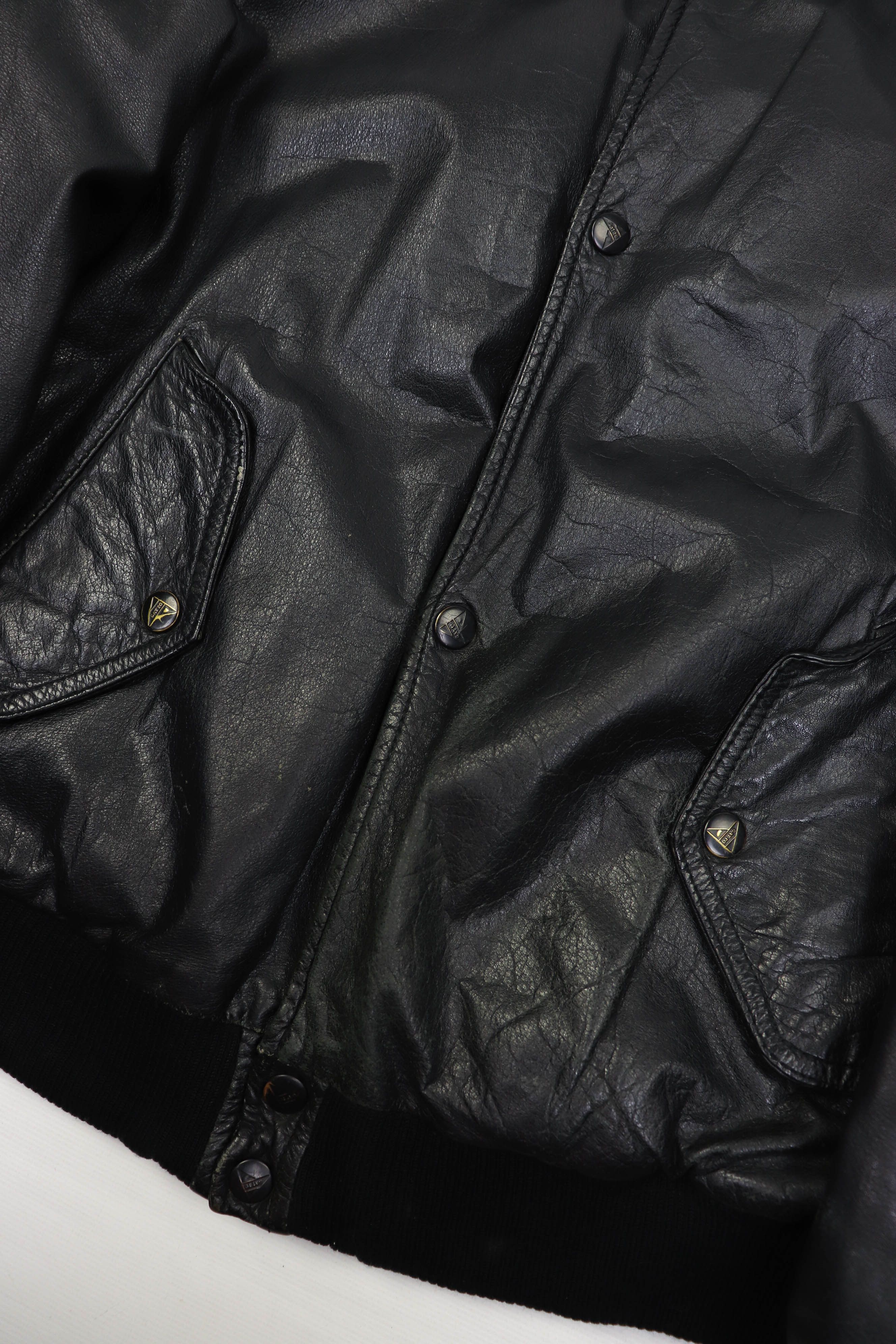 Vintage 90s Vintage Gatto Design Black Leather Bomber Jacket / Vest Size US M / EU 48-50 / 2 - 8 Thumbnail