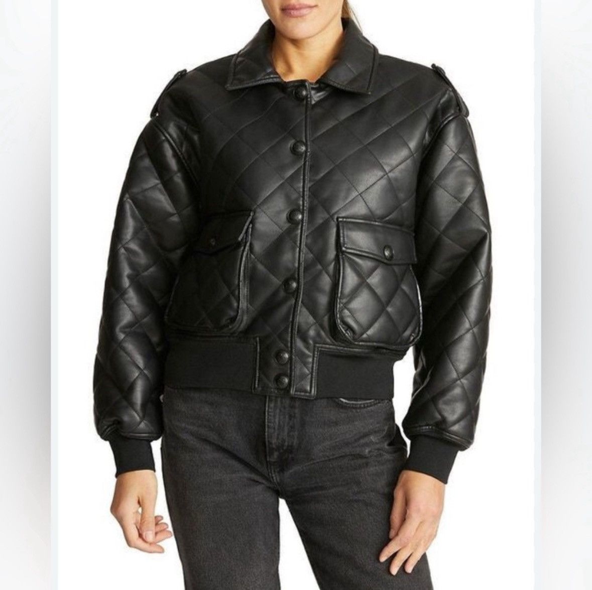 Rebecca Minkoff Rebecca Minkoff Diamond Quilted Faux Leather Bomber Jacket Size M / US 6-8 / IT 42-44 - 3 Thumbnail