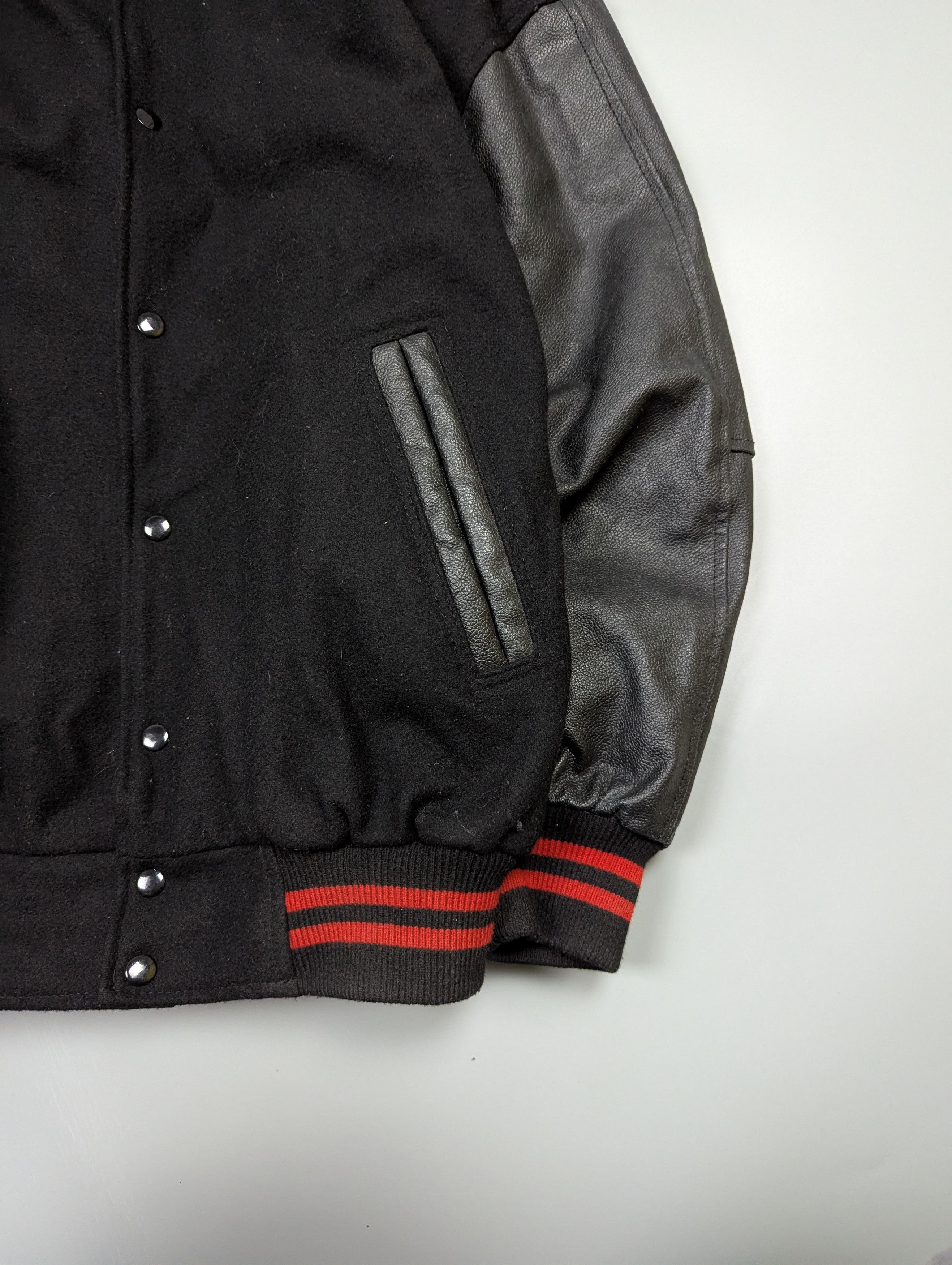 Vintage Rockabilly VTG 80s Wool Leather Black Bomber Varsity Jacket Size US L / EU 52-54 / 3 - 6 Thumbnail