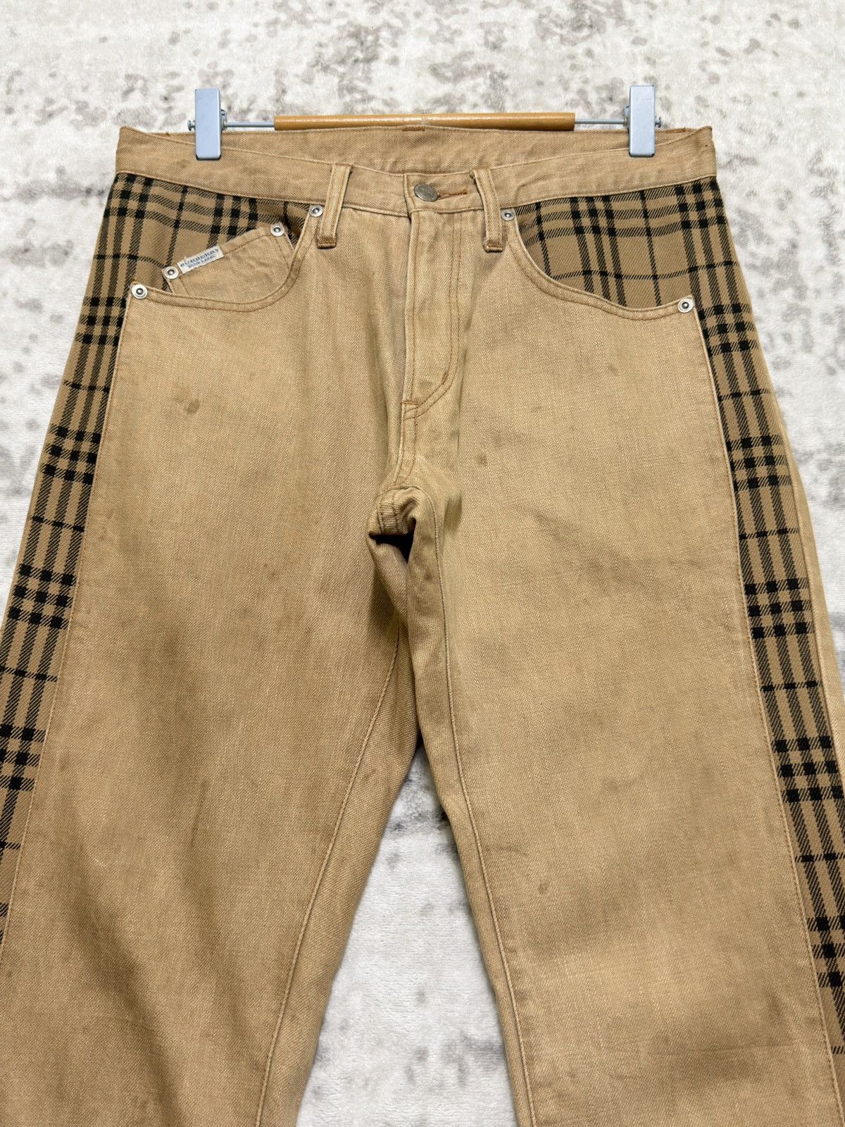 Burberry Burberry Blue Label Distressed Denim Nova Check Stripe Pants Size US 30 / EU 46 - 3 Thumbnail