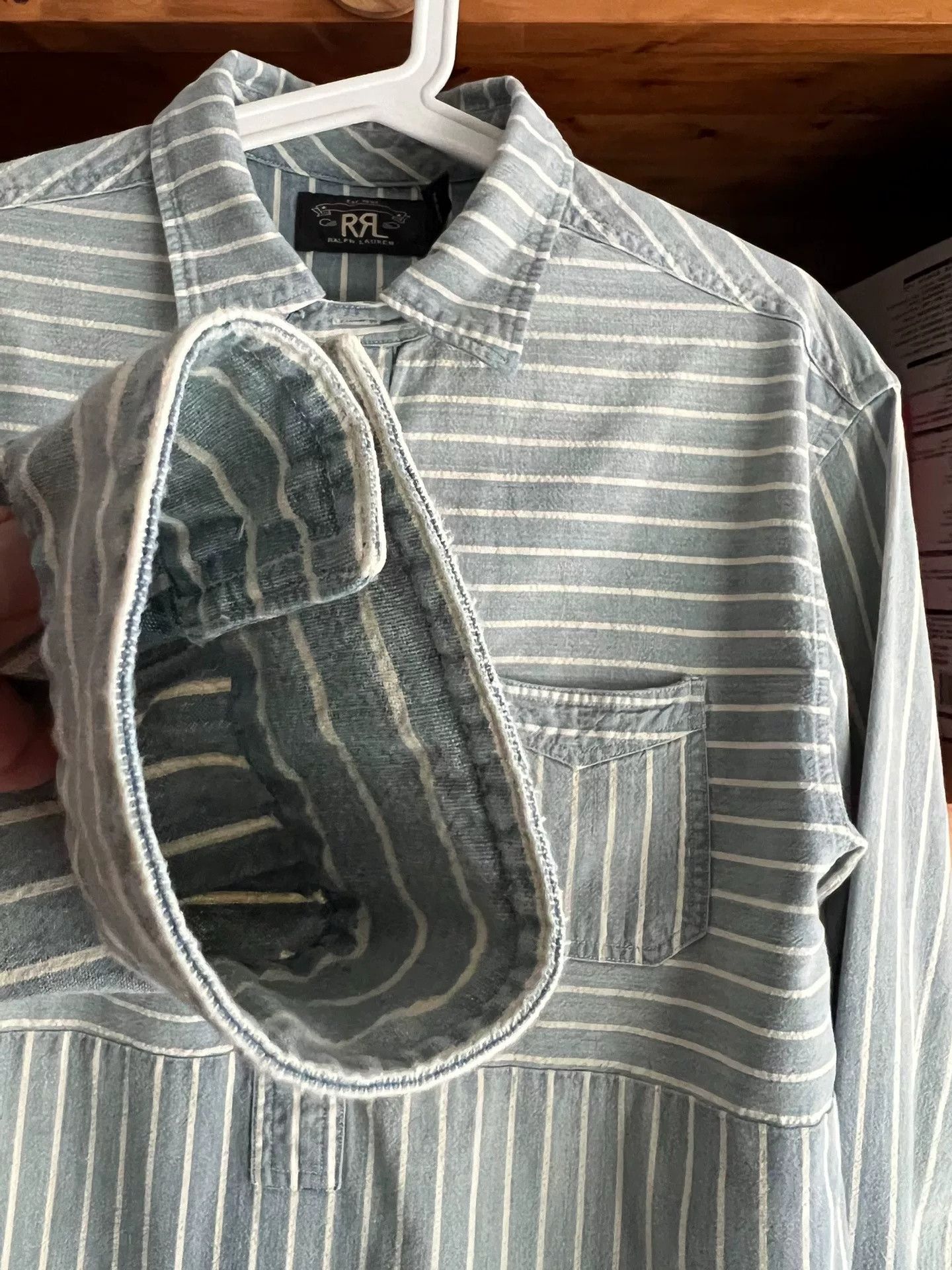RRL Ralph Lauren RRL Striped Indigo Distressed Pullover Shirt Size US M / EU 48-50 / 2 - 4 Thumbnail