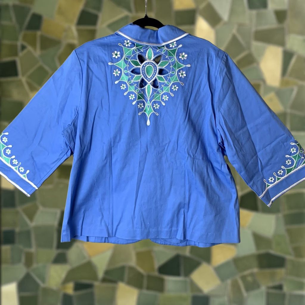Bob Mackie Bob Mackie Wearable Art Jacket Woman XL Blue Embroidered Geometric Full Zip NWT Vintage? No Size XL / US 12-14 / IT 48-50 - 1 Thumbnail