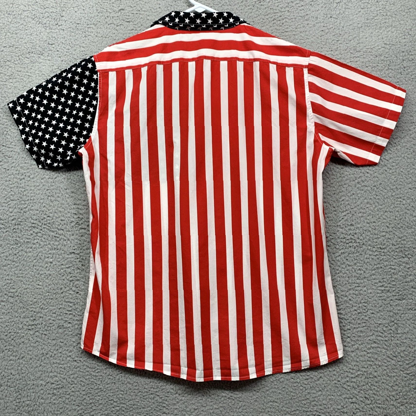 Vintage Xi Peng Women’s Button Shirt XL USA Flag Red White Blue 100% Cotton Blouse Short Sleeve Collared Size XL / US 12-14 / IT 48-50 - 4 Thumbnail