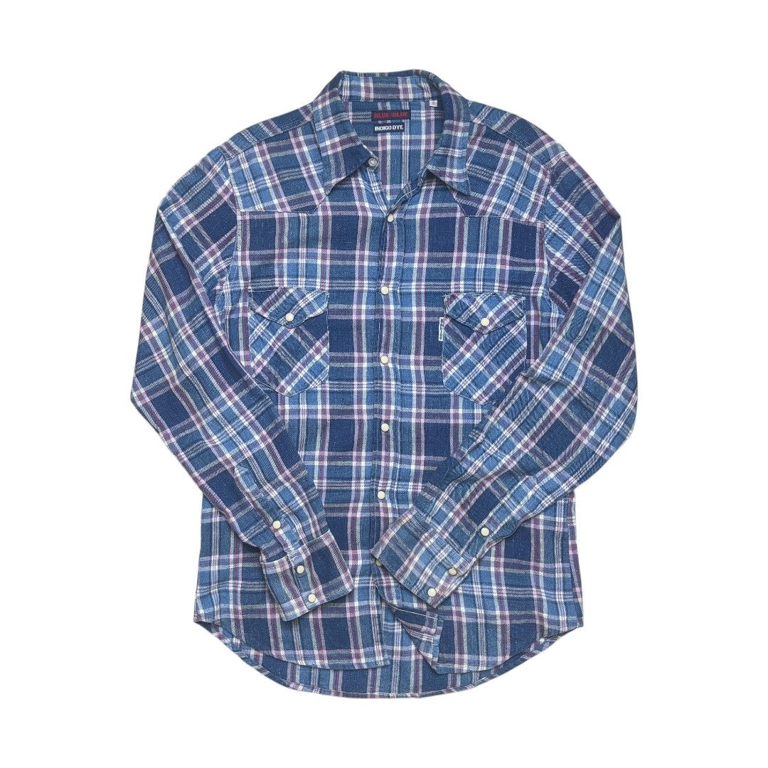 Blue Blue Japan Vintage Blue Blue Japan Indigo Dyed Western Flannel Shirt Size US L / EU 52-54 / 3 - 1 Thumbnail