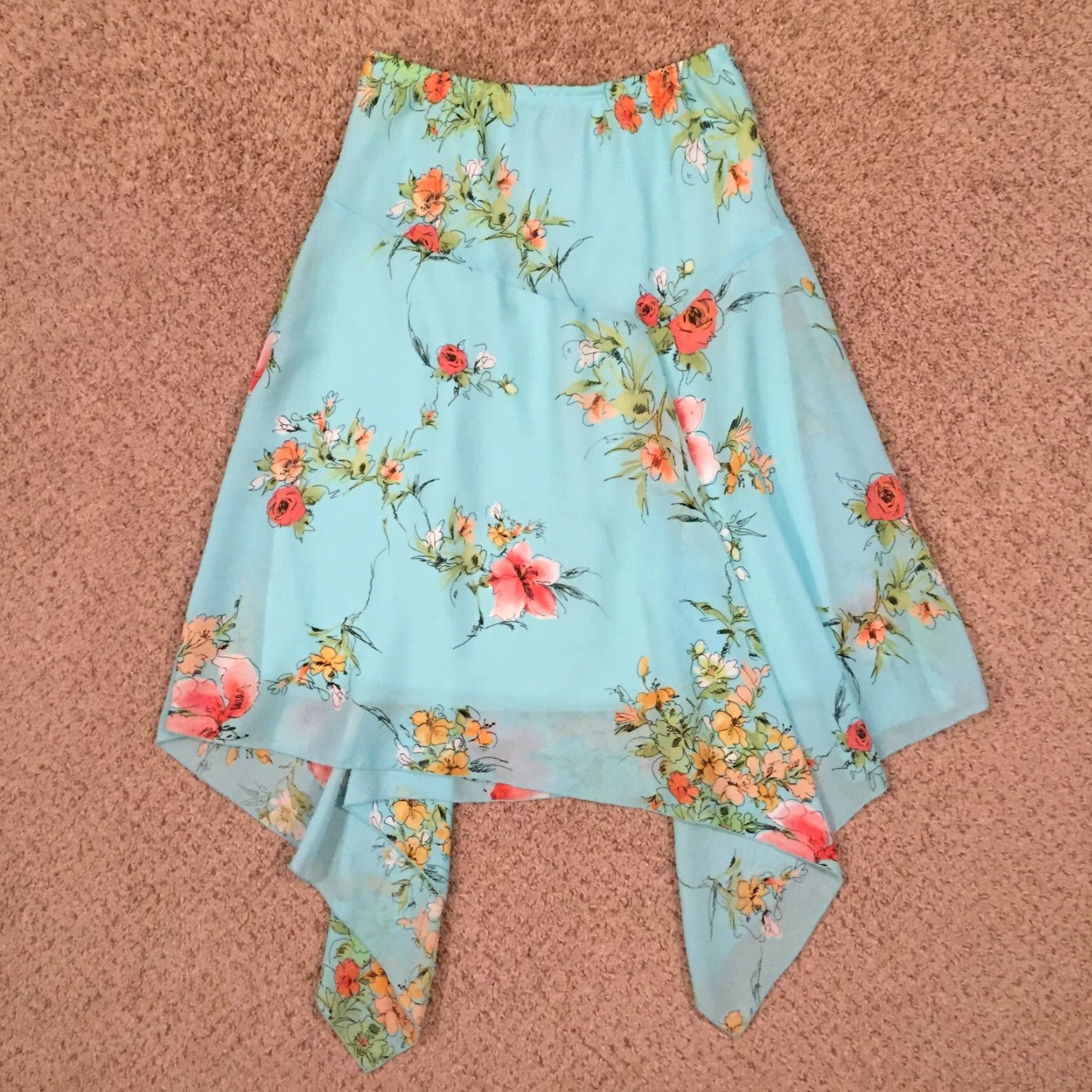 Vintage B. Moss Maxi Skirt Blue Floral Size 10 Lined Pull On Elastic Waist Womens Long Casual Size 32" / US 10 / IT 46 - 2 Thumbnail