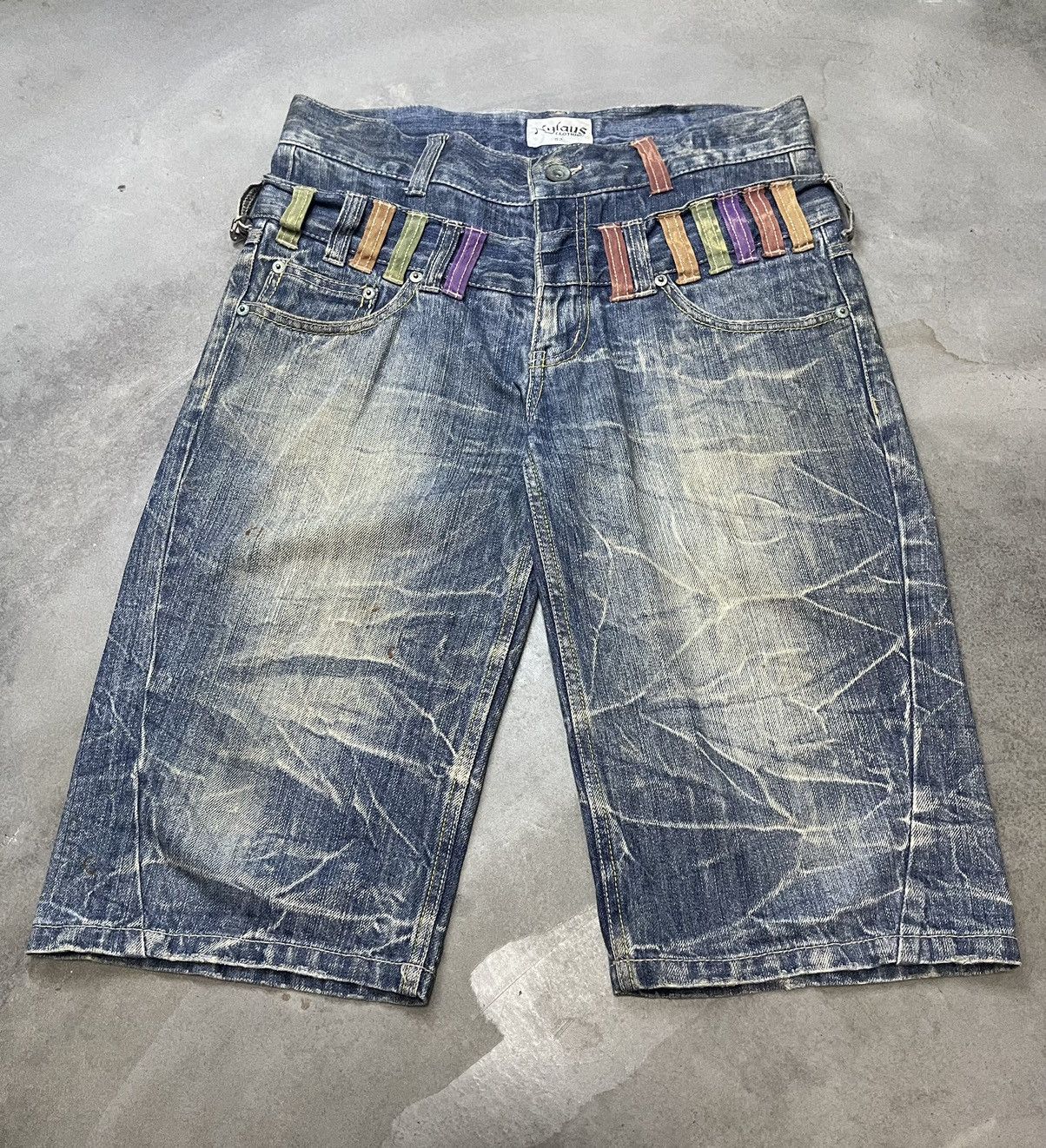 If Six Was Nine Japan NYLAUS Double Waist Honeycomb Punk Style Short Denim Size US 33 - 4 Thumbnail
