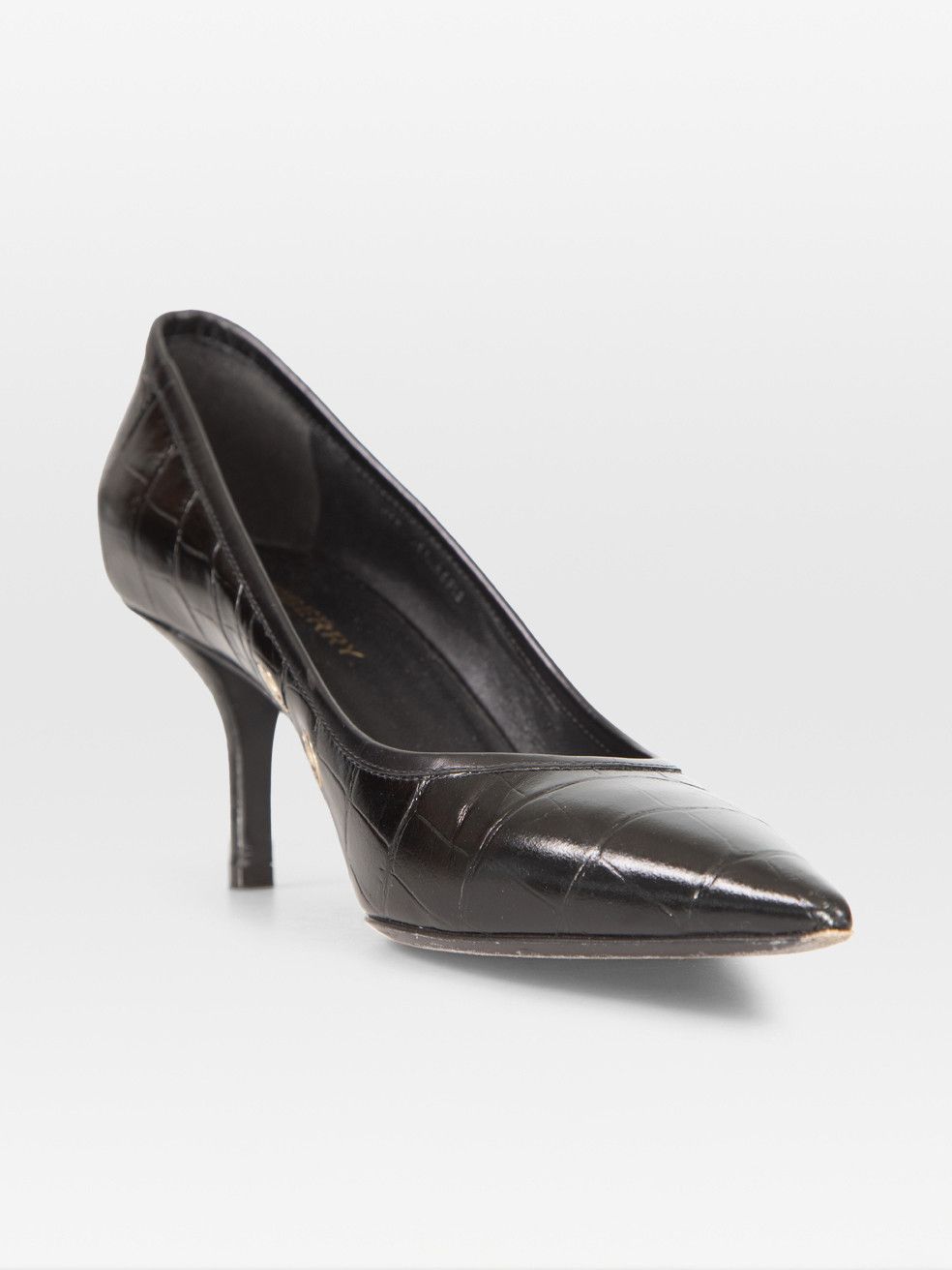 Burberry Black Croc Emboss Leather Pumps Shoes, Women's (Size 7.5)