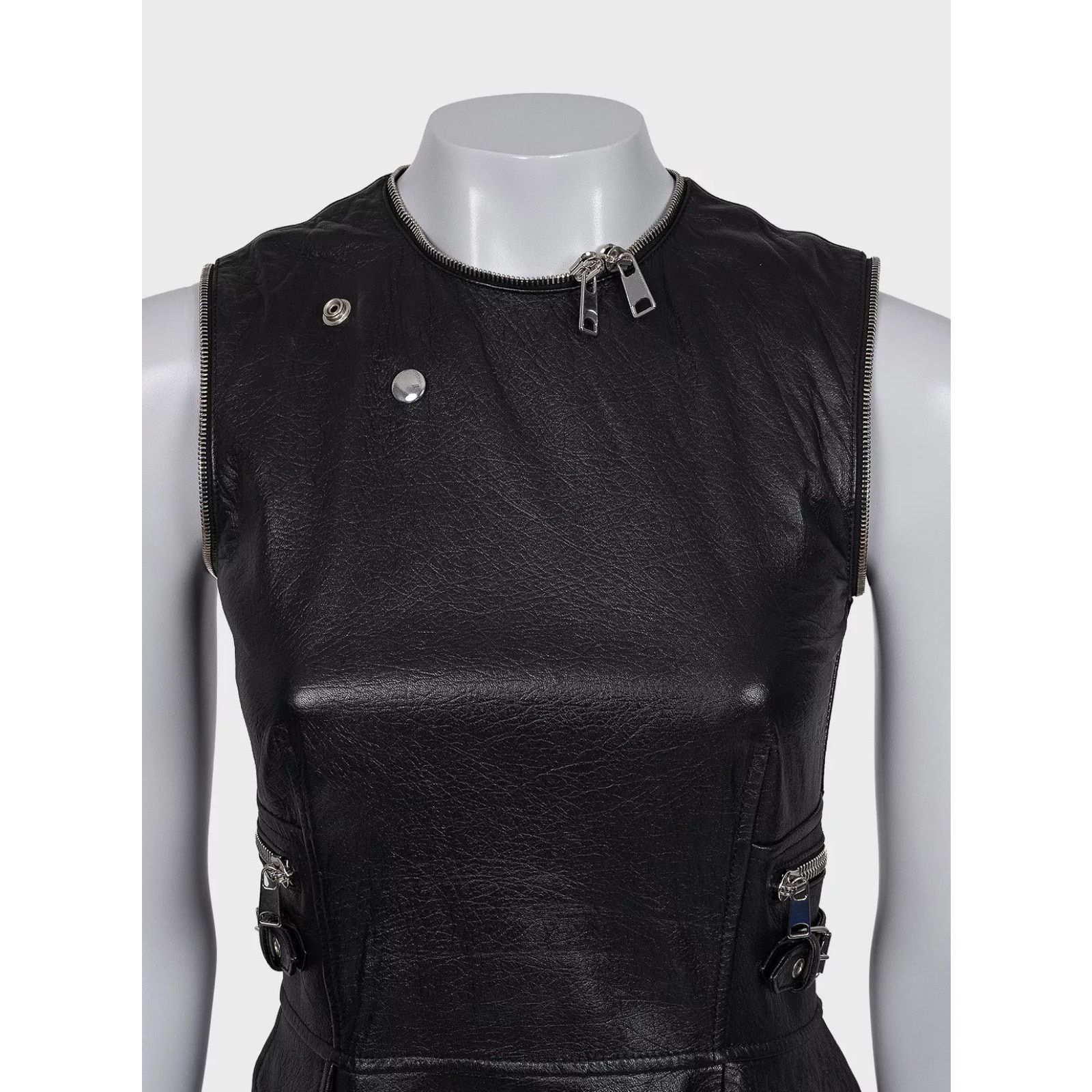 Alexander McQueen Alexander McQueen Black Leather Asymmetric Dress Sz.40 IT Size S / US 4 / IT 40 - 4 Thumbnail