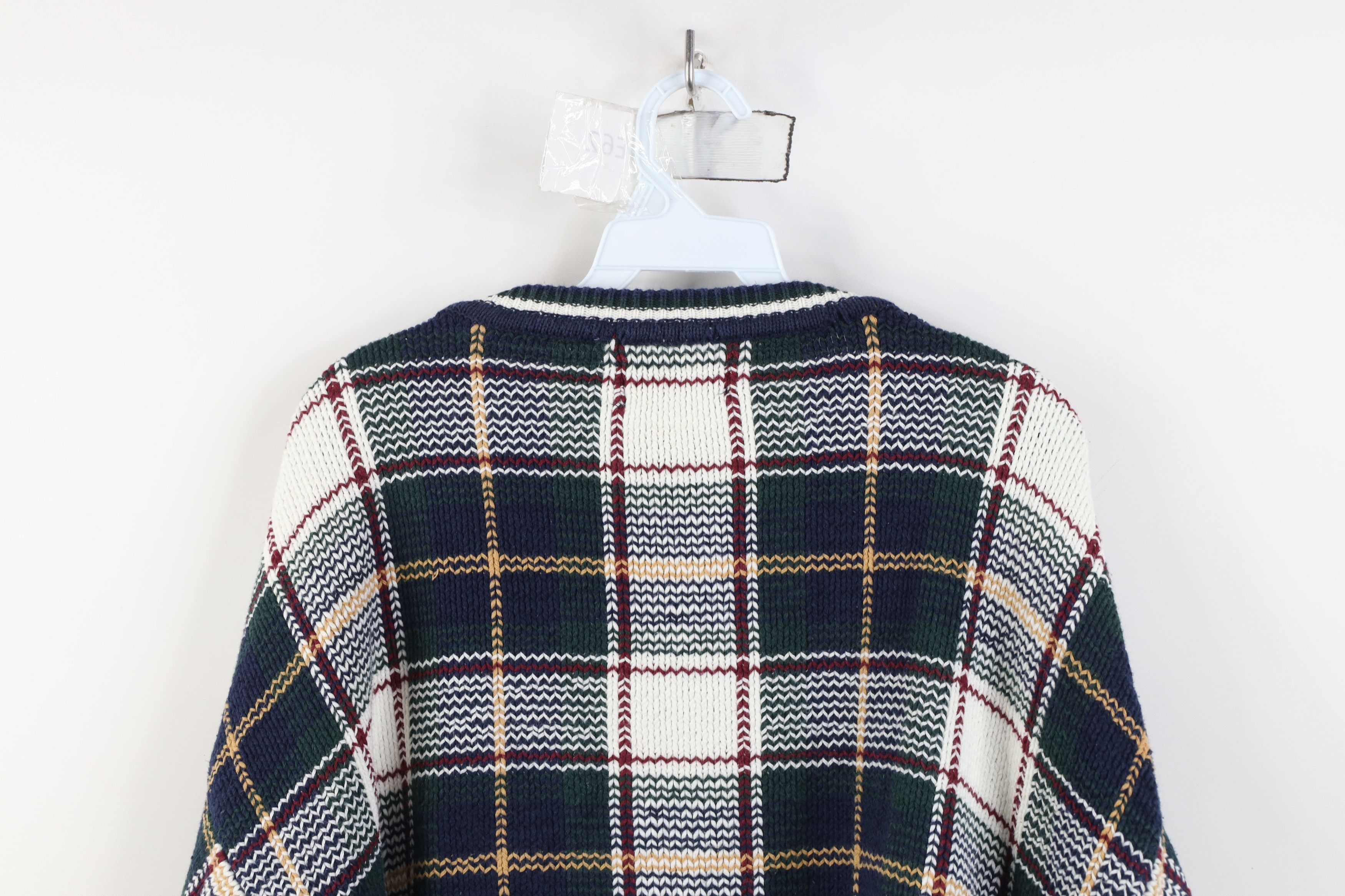 Vintage Vintage 90s Streetwear Cotton Knit Crewneck Sweater Plaid Size US L / EU 52-54 / 3 - 8 Thumbnail