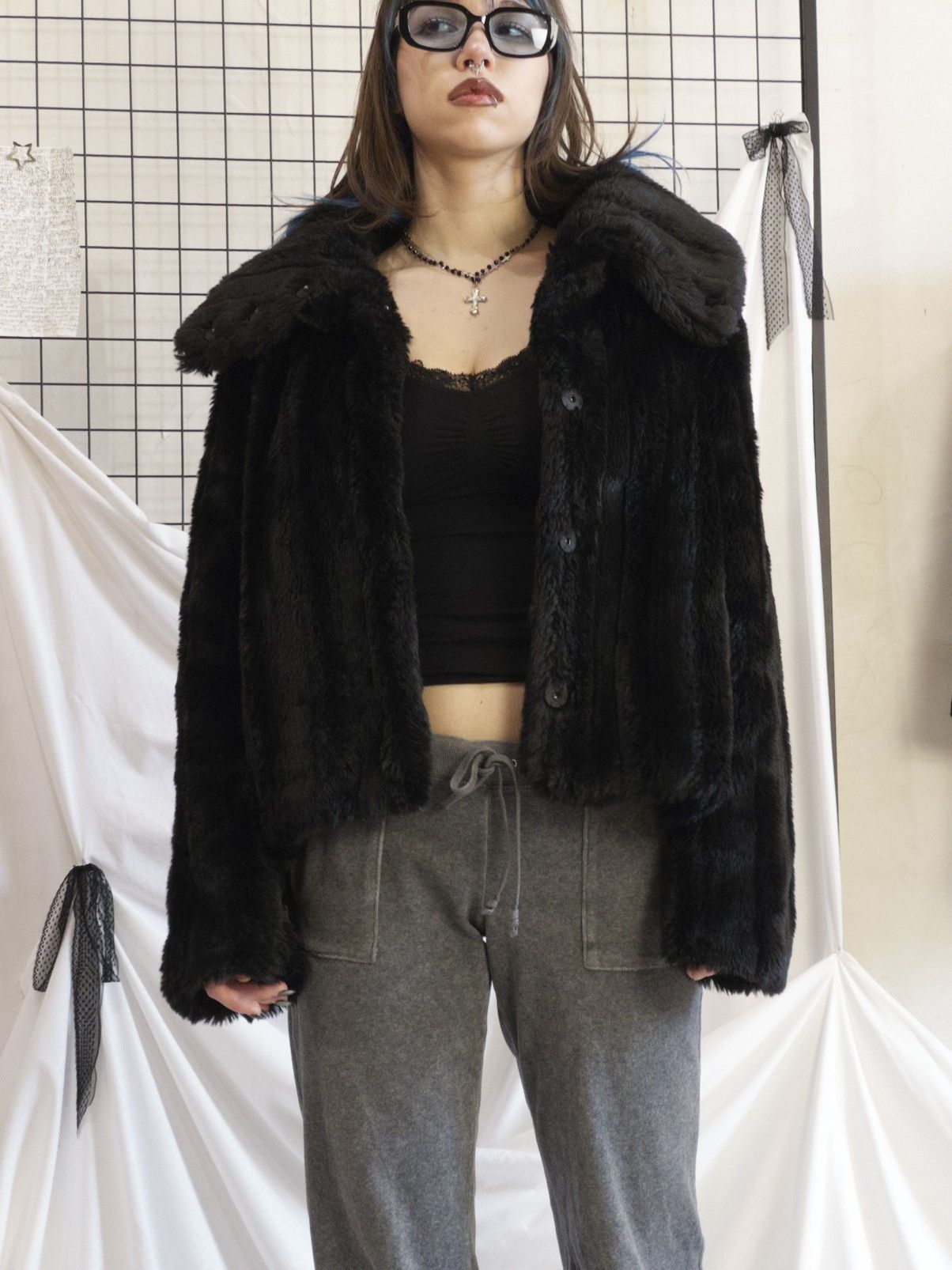 Vintage Black faux fur coat Size S / US 4 / IT 40 - 7 Thumbnail