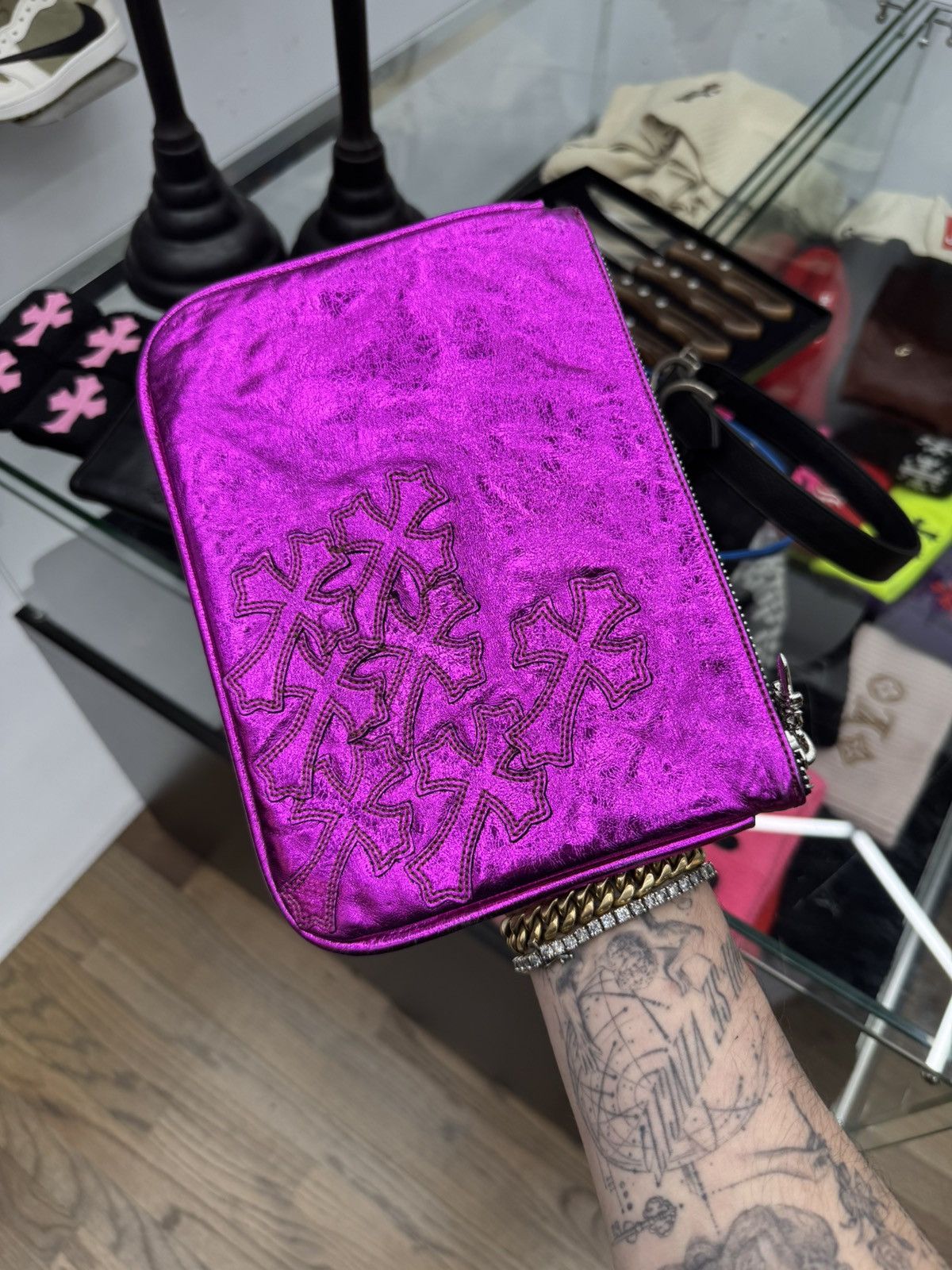 Chrome Hearts *RARE* Chrome Hearts Metallic Pink Cross Patch Pouch Size ONE SIZE - 1 Thumbnail