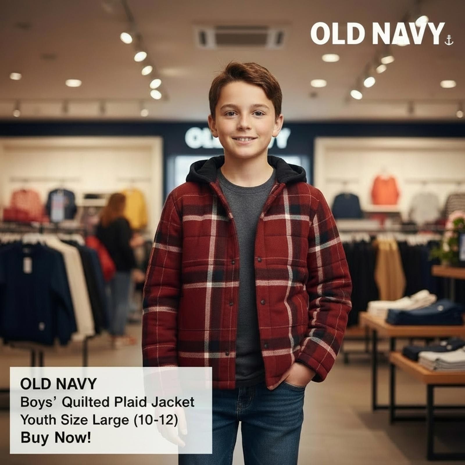 Old Navy Old Navy Boys' Quilted Plaid Puffer Jacket, Large (10-12) Size US L / EU 52-54 / 3 - 1 Thumbnail