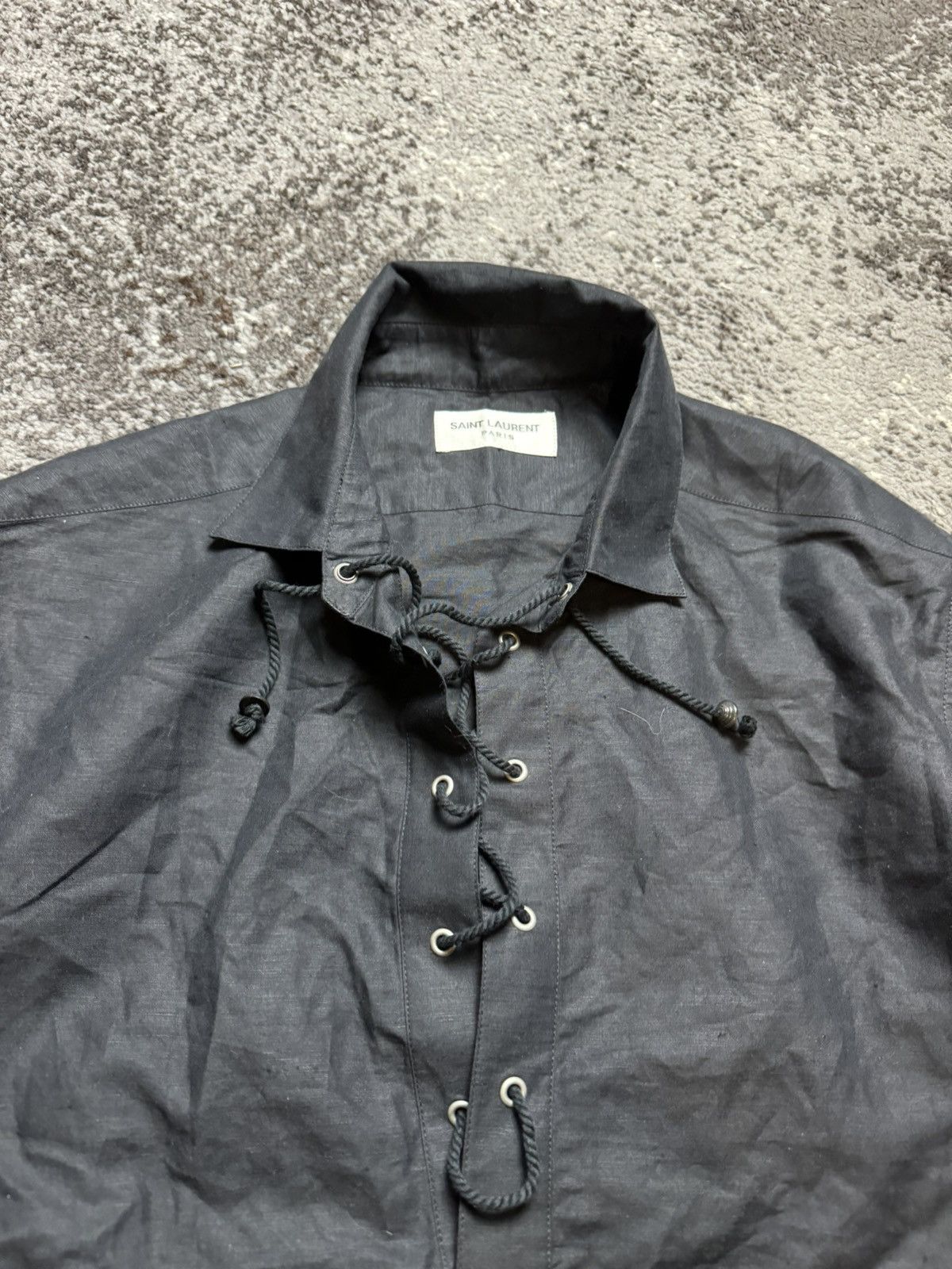 Saint Laurent Paris × Vintage Vintage Saint Laurent Paris Linen Blouse Opium Black Lace Size US M / EU 48-50 / 2 - 4 Thumbnail
