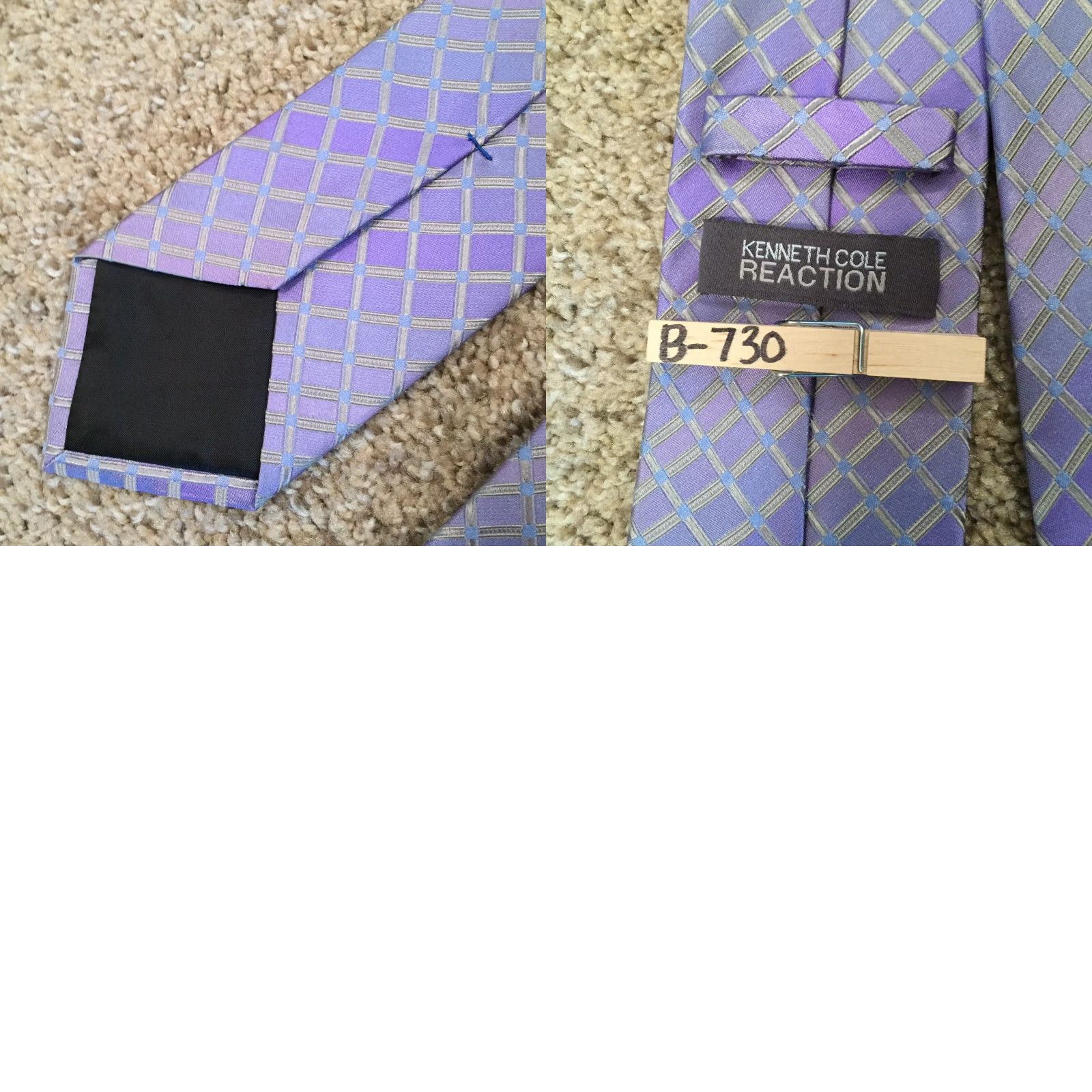 Kenneth Cole Kenneth Cole Reaction Purple Check 100% Silk Neck Tie Size ONE SIZE - 8 Thumbnail