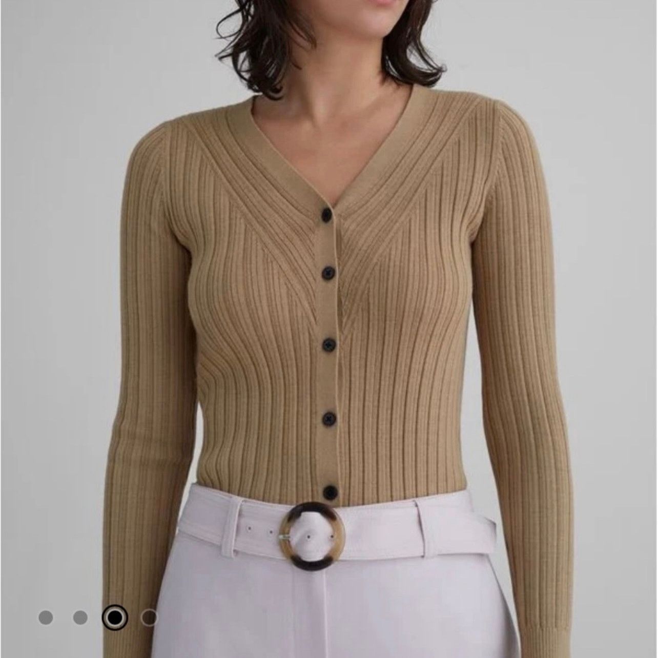 Club Monaco Club Monaco tan ribbed cardigan brown beige size M Size M / US 6-8 / IT 42-44 - 1 Thumbnail
