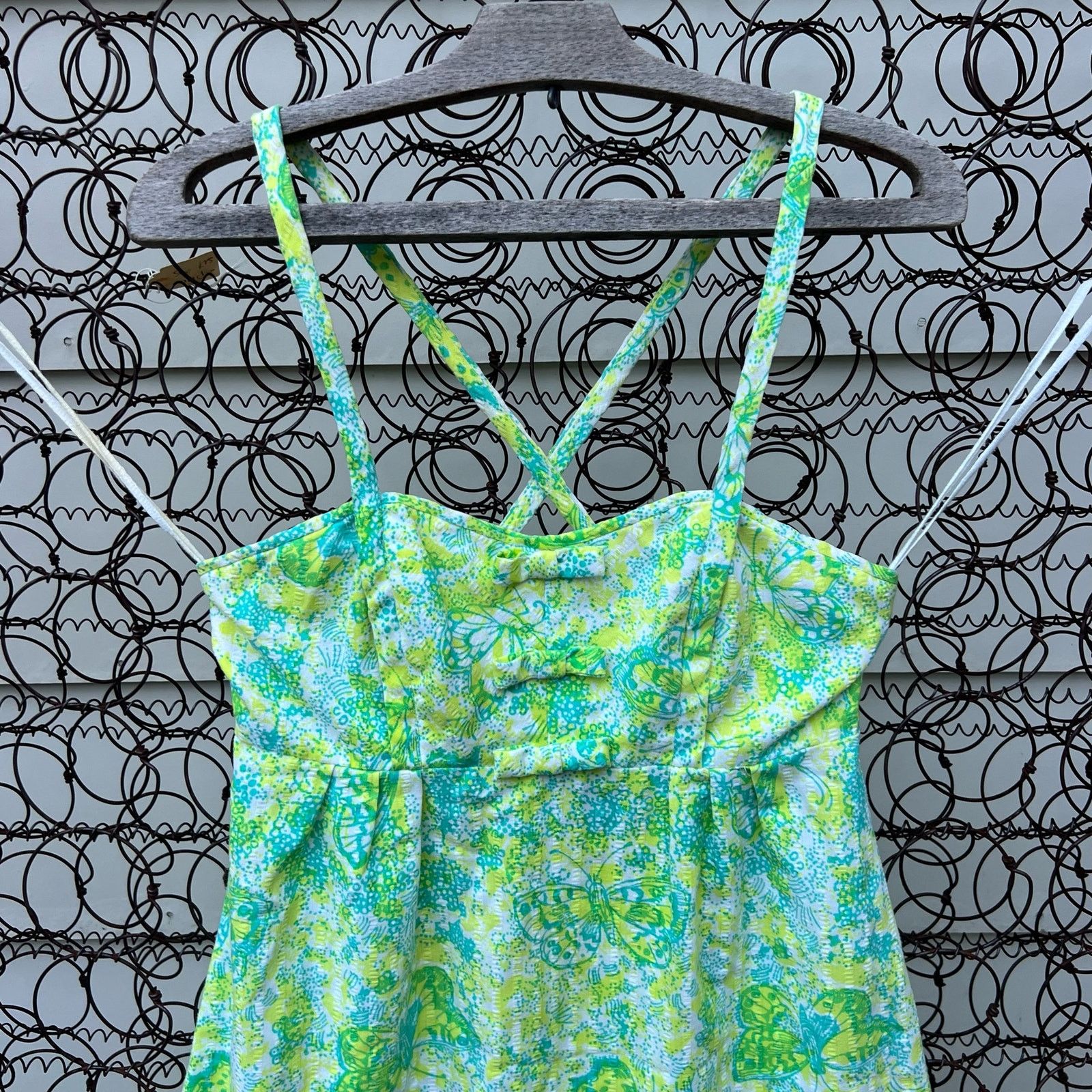 Lilly Pulitzer 60s Lilly Pulitzer Blue Green Daisy Butterfly Strap Sundress Size M / US 6-8 / IT 42-44 - 5 Thumbnail