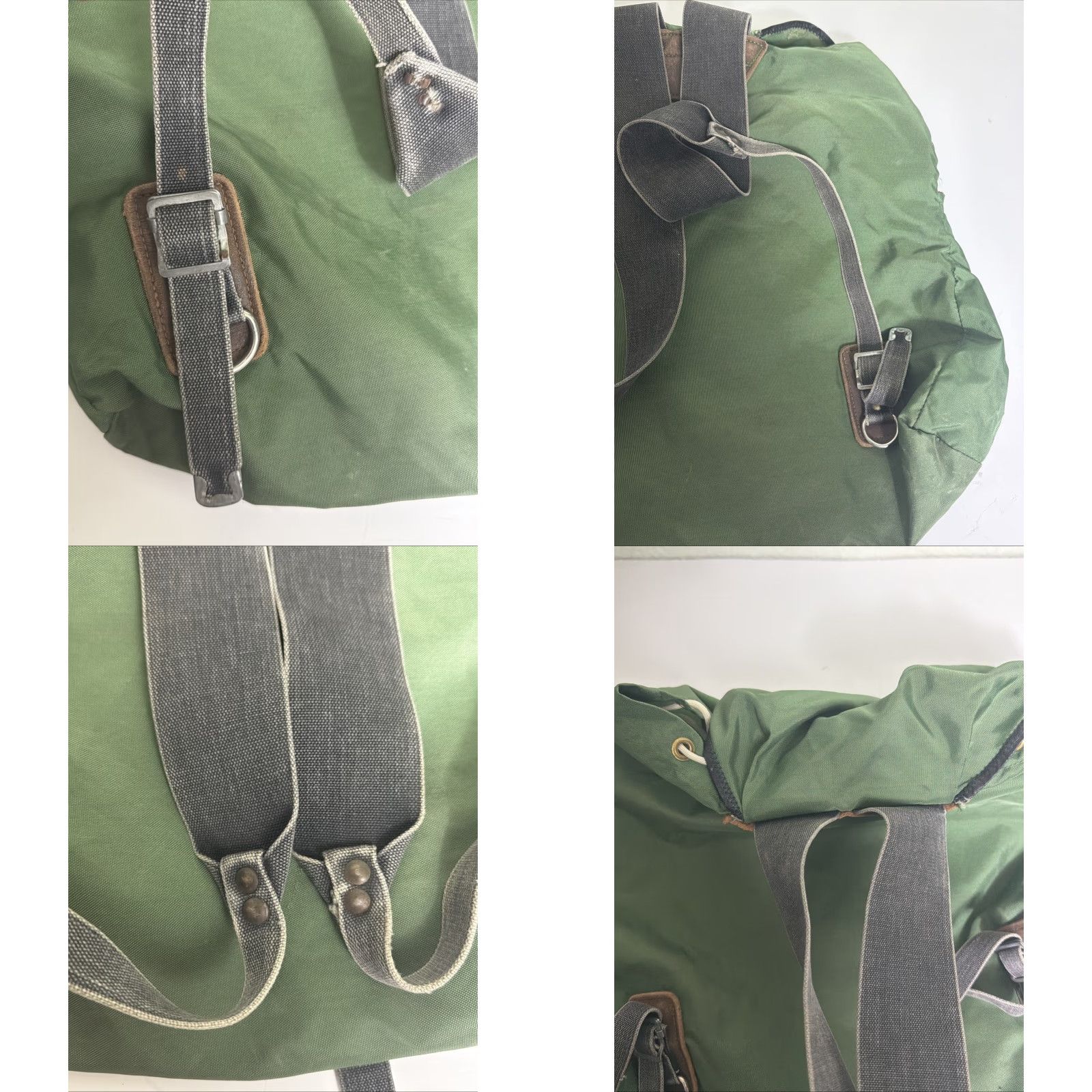 Vintage VINTAGE Backpack Men Small Green Rucksack Nylon Leather Cotton 16x16x4 Mens Green Hiking Bag Size ONE SIZE - 11 Thumbnail