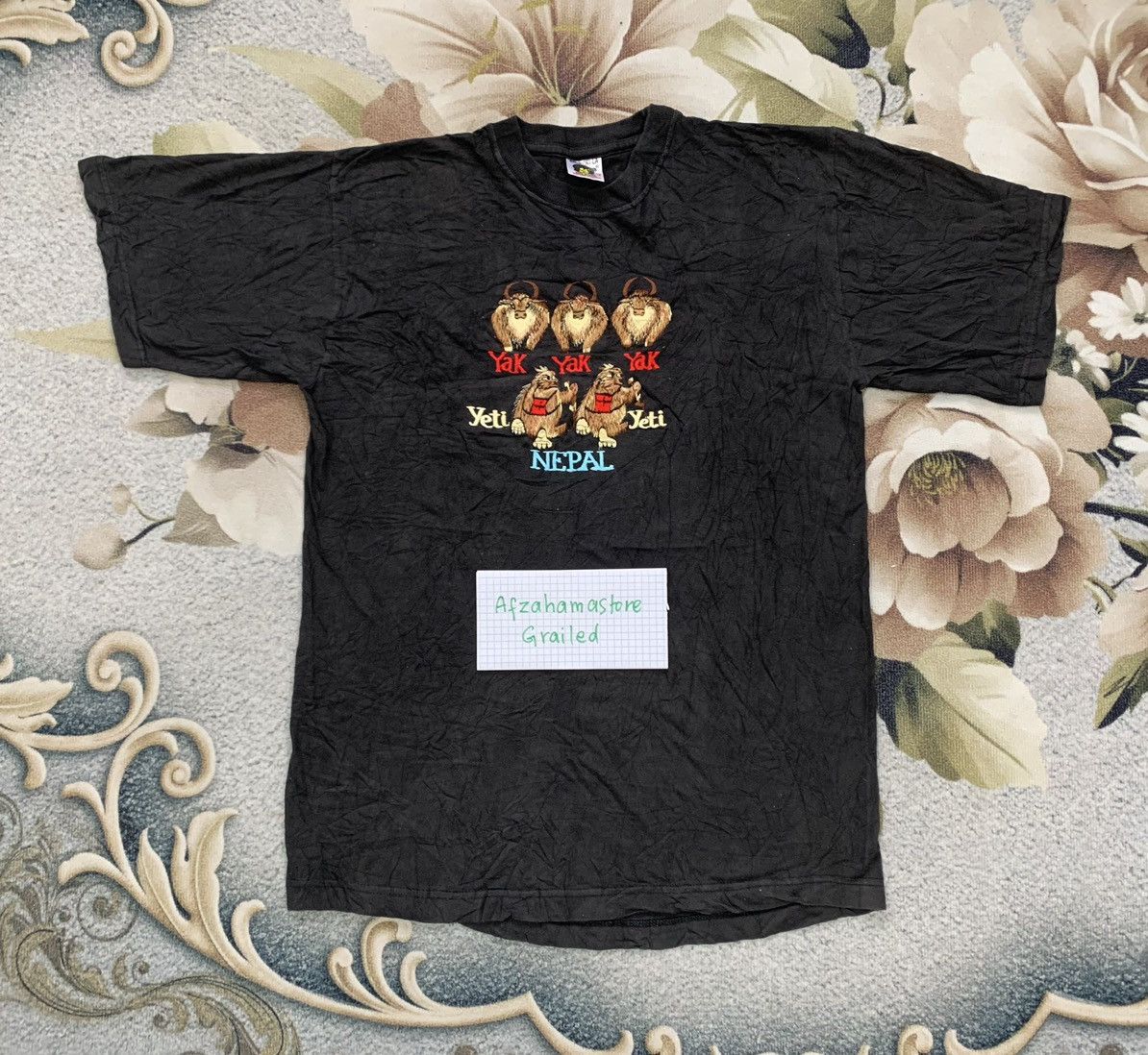 image of Tee Yak Yak Yak Yeti Yeti Embroidered Tshirt By Shangri-La in Black, Men's (Size Medium)