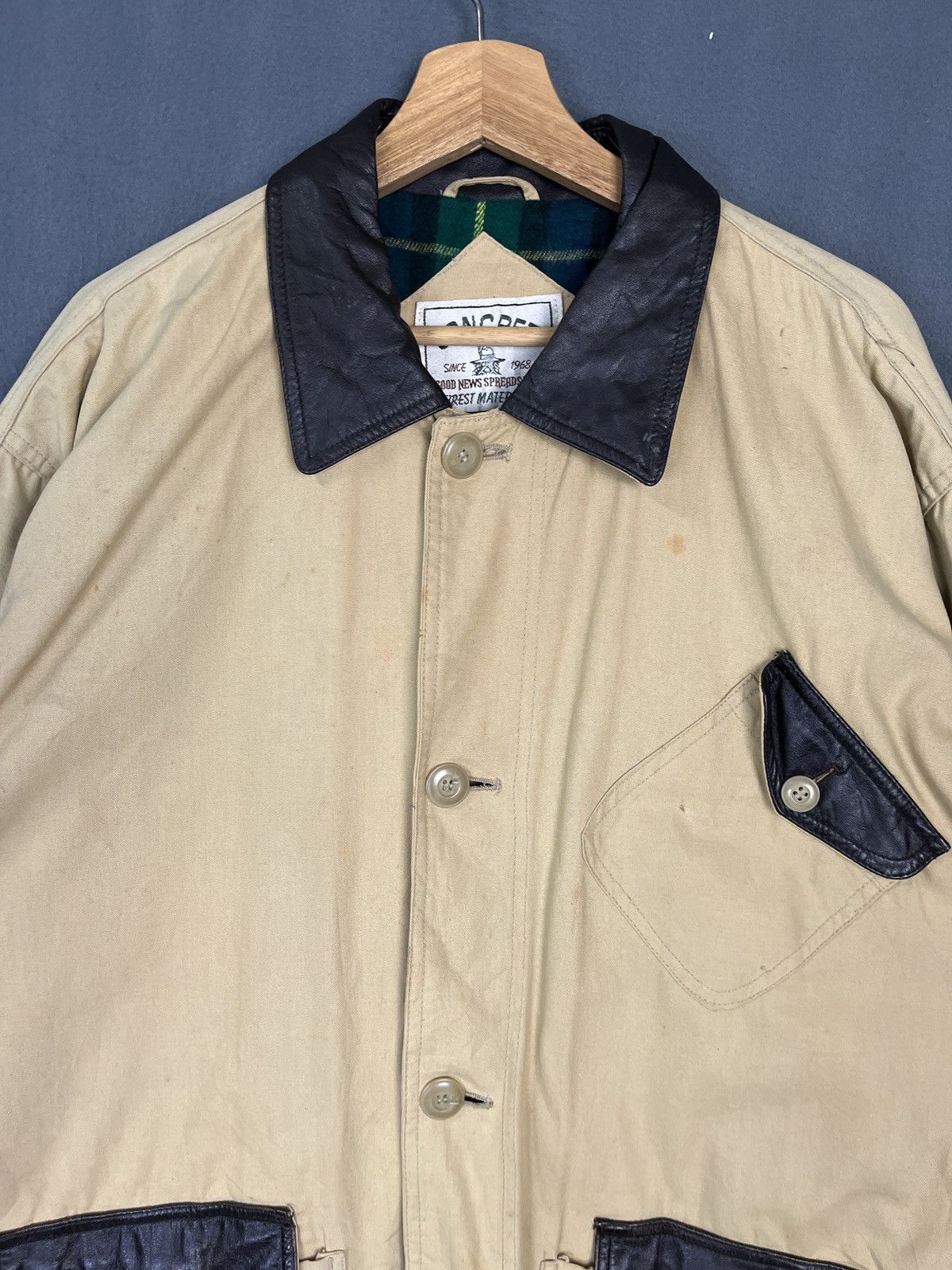 Japanese Brand × Vintage Concret Japan Work Chore Jacket Duck Canvas + Leather Plaid Size US XL / EU 56 / 4 - 3 Thumbnail