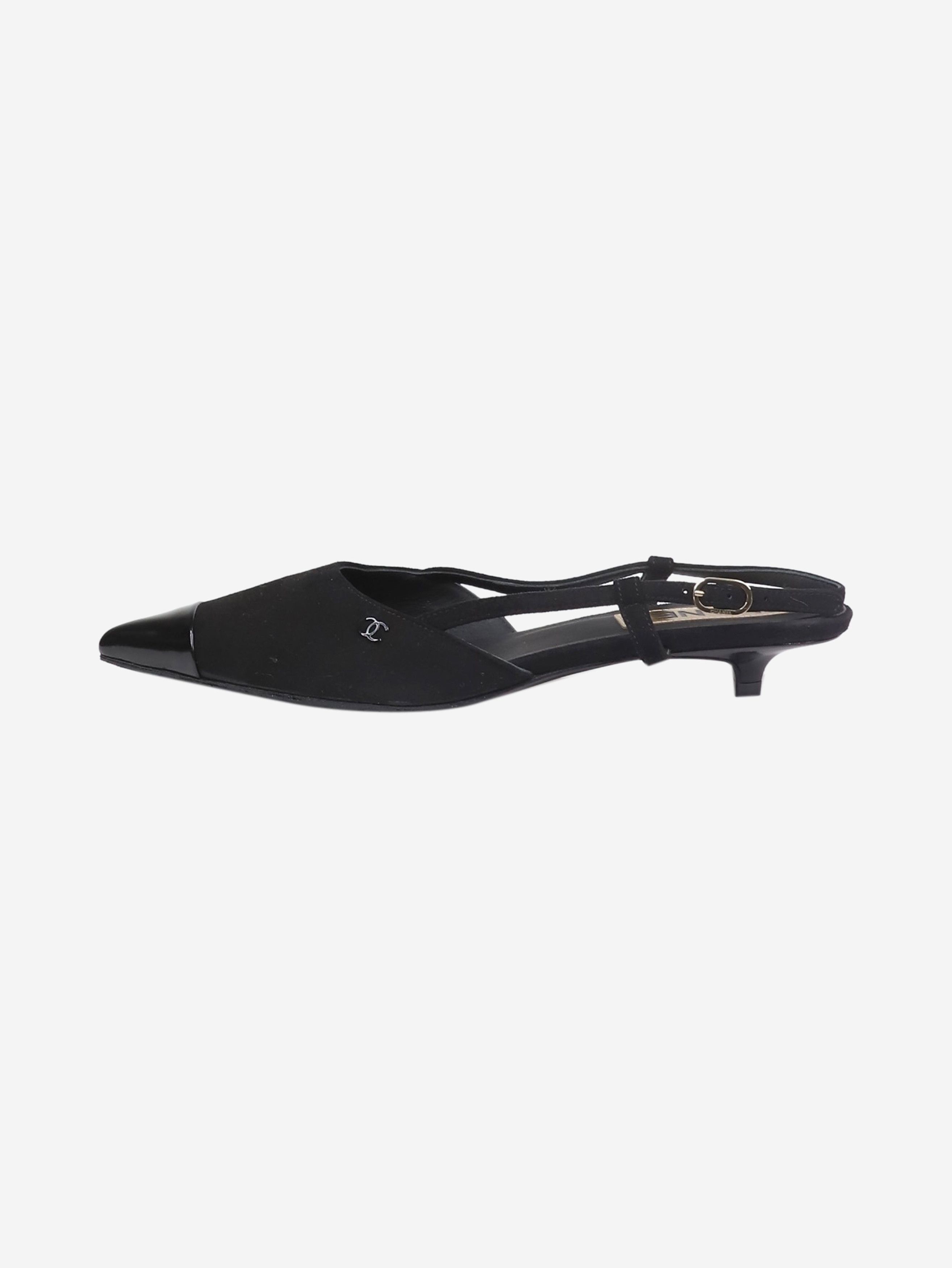 image of Chanel Black Slingback Kitten Heel Shoes - Size Eu 38, Women's