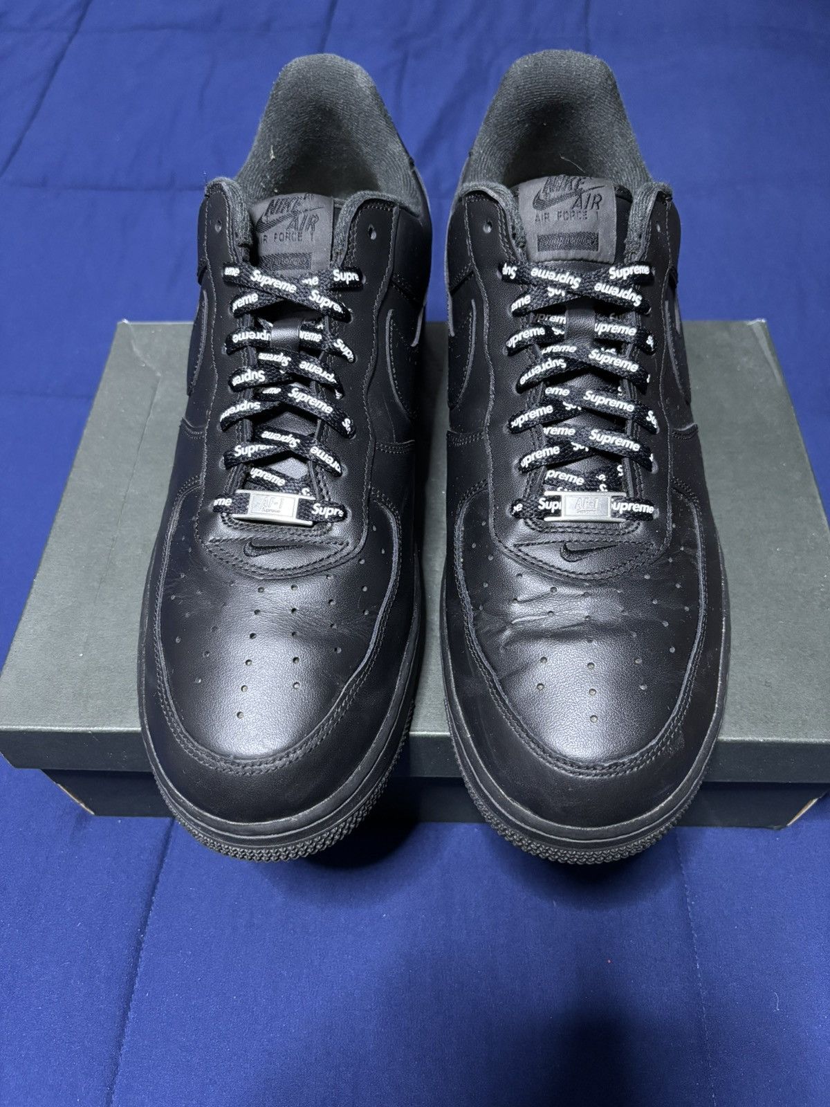 Nike Supreme x Nike Air Force 1 Low Box Logo Black 2020 Size 14 Size US 14 / EU 47 - 1 Thumbnail