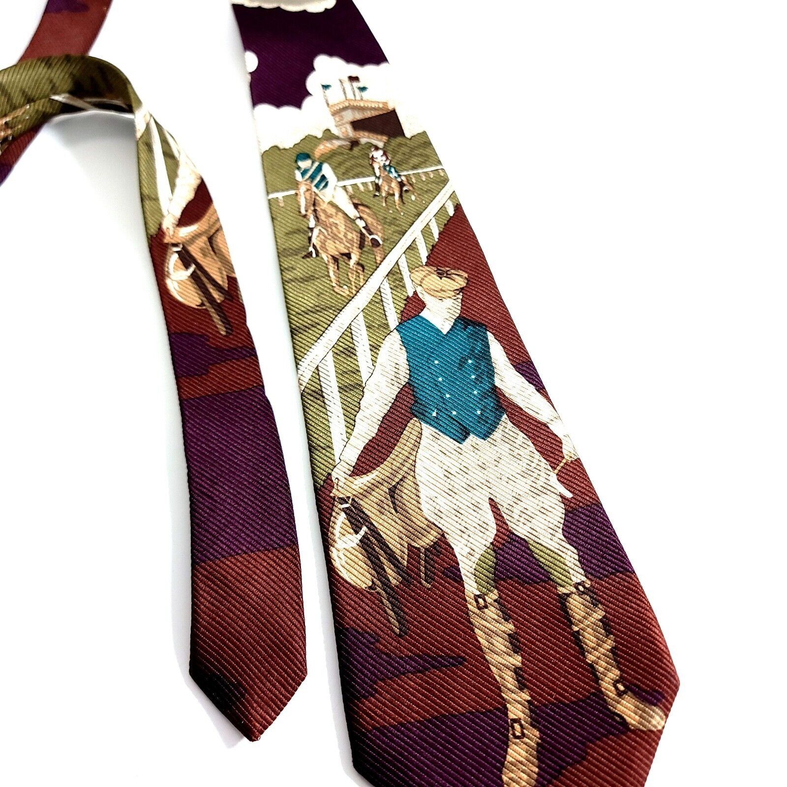 Vintage Spencer & Lowe Woven Red Brown Horse & Jockey Wide Silk Tie Size ONE SIZE - 2 Thumbnail