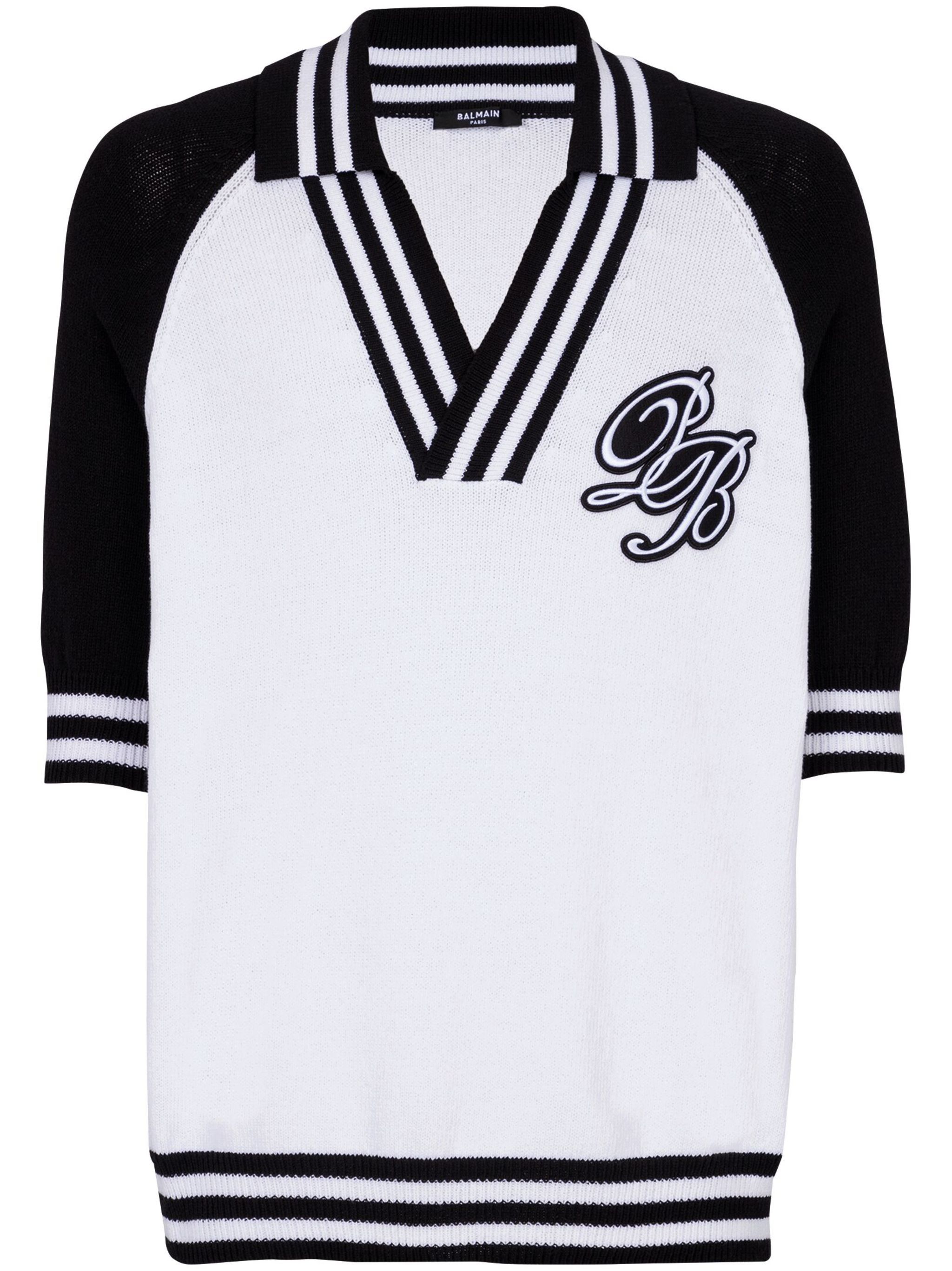 Balmain o1s1wg110125 Knitted Polo Top in White Black Size US M / EU 48-50 / 2 - 1 Thumbnail