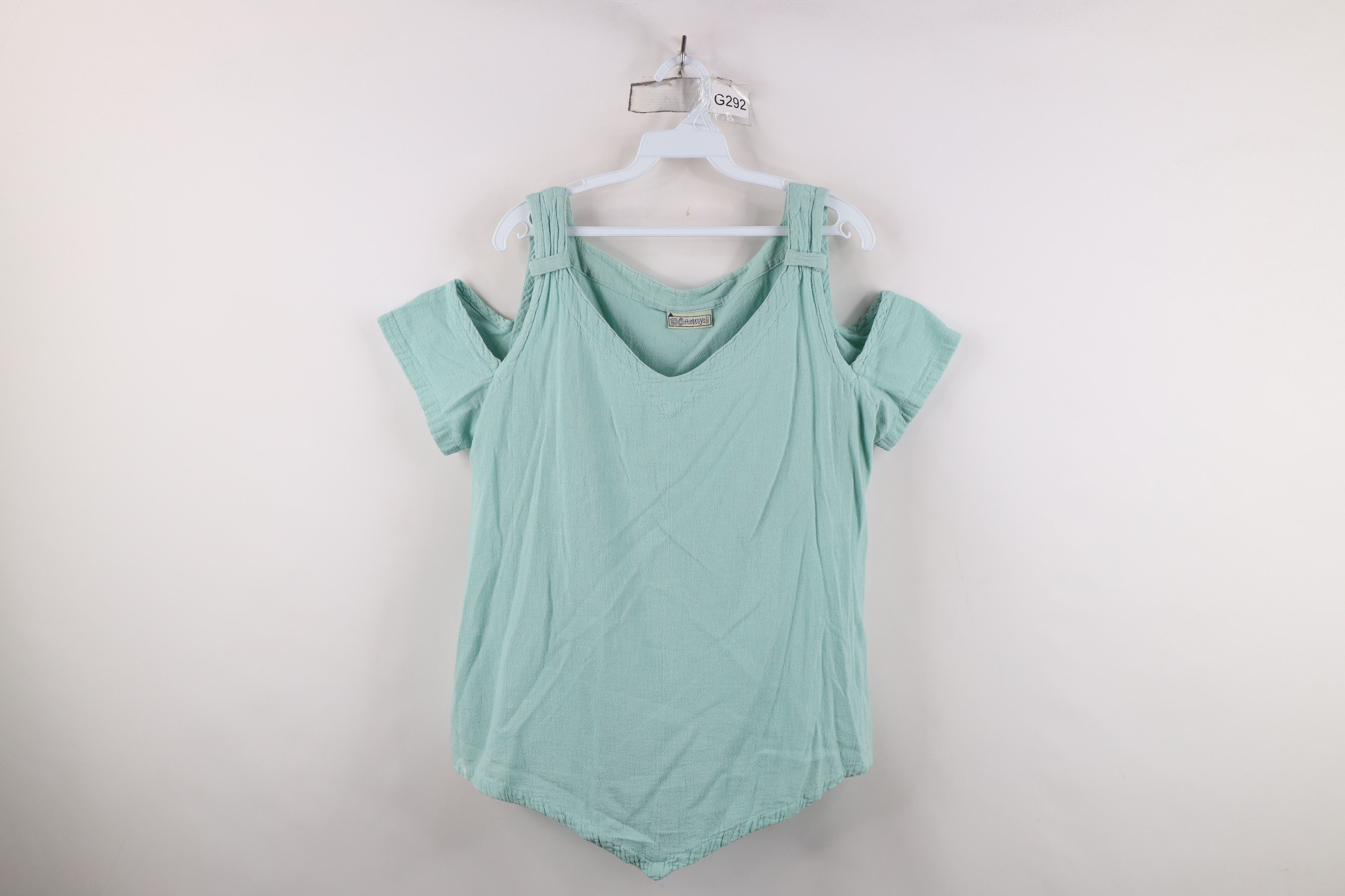 Vintage Vintage 90s Streetwear Cotton Open Shoulder T-Shirt Teal Size XL / US 12-14 / IT 48-50 - 1 Thumbnail