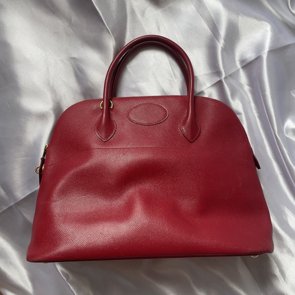 image of Hermes Bolide Vintage Leather Handbag in Red, Women's