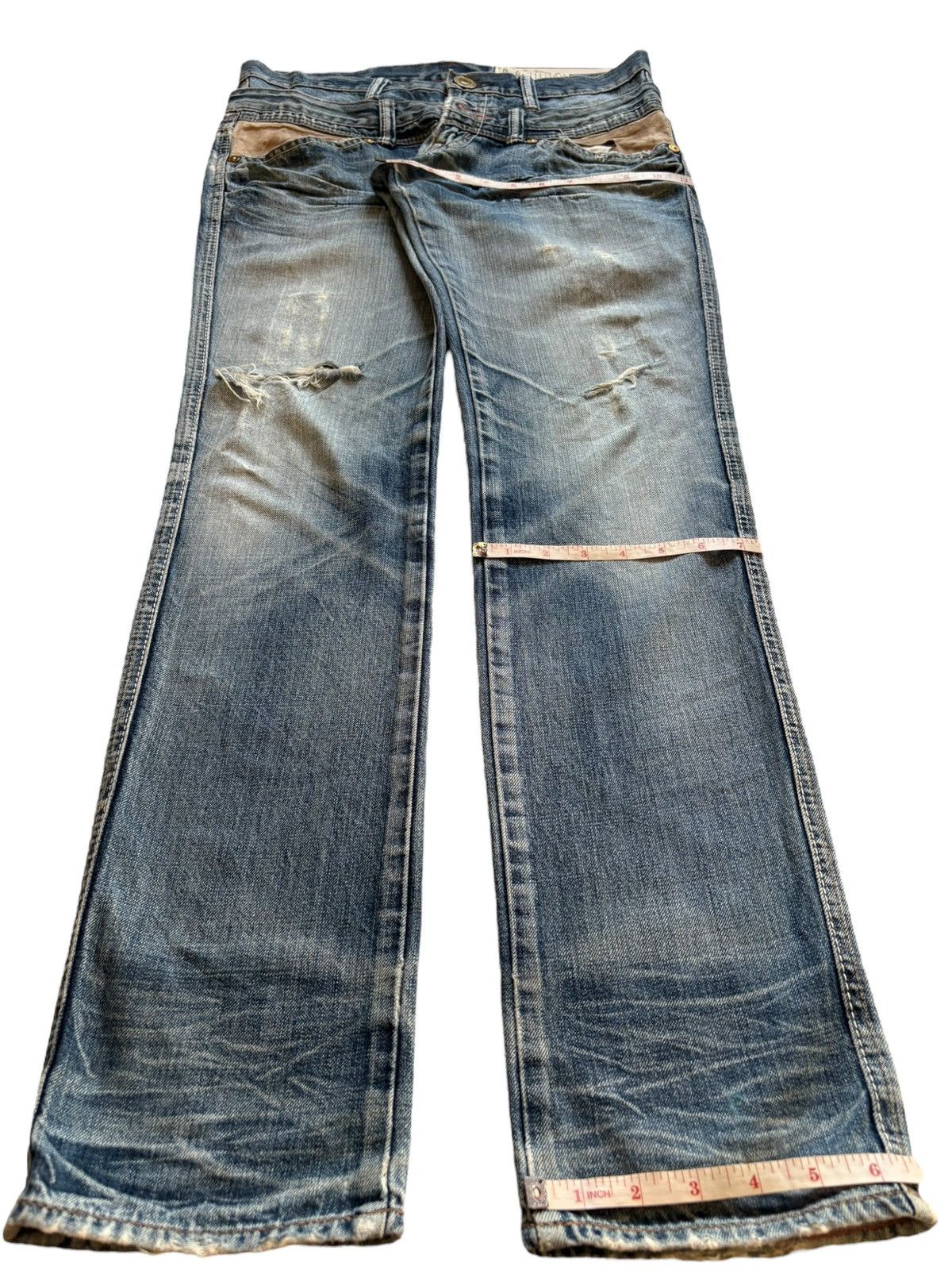 Japanese Brand Vintage Japanese Brand Double Waist Faded Wash Ripped Jeans Size US 33 - 14 Thumbnail