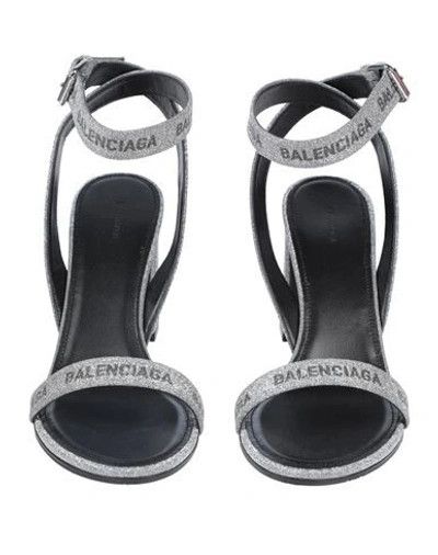 Balenciaga o1mle0424 Logo Sandals in Silver Size US 7 / IT 37 - 6 Thumbnail