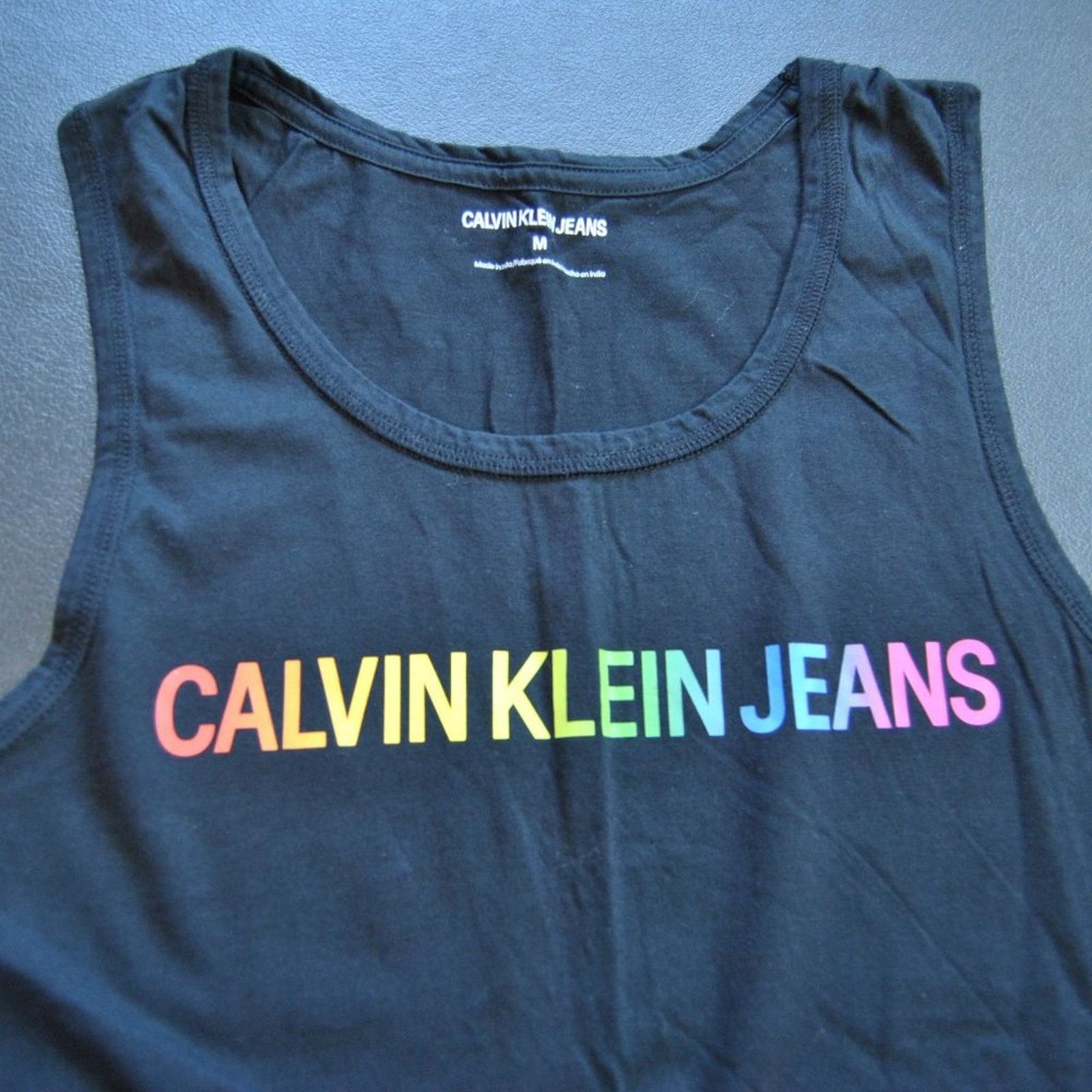 Calvin Klein Calvin Klein Medium Black Tank Top w/ Rainbow Logo on Front Size US M / EU 48-50 / 2 - 2 Thumbnail