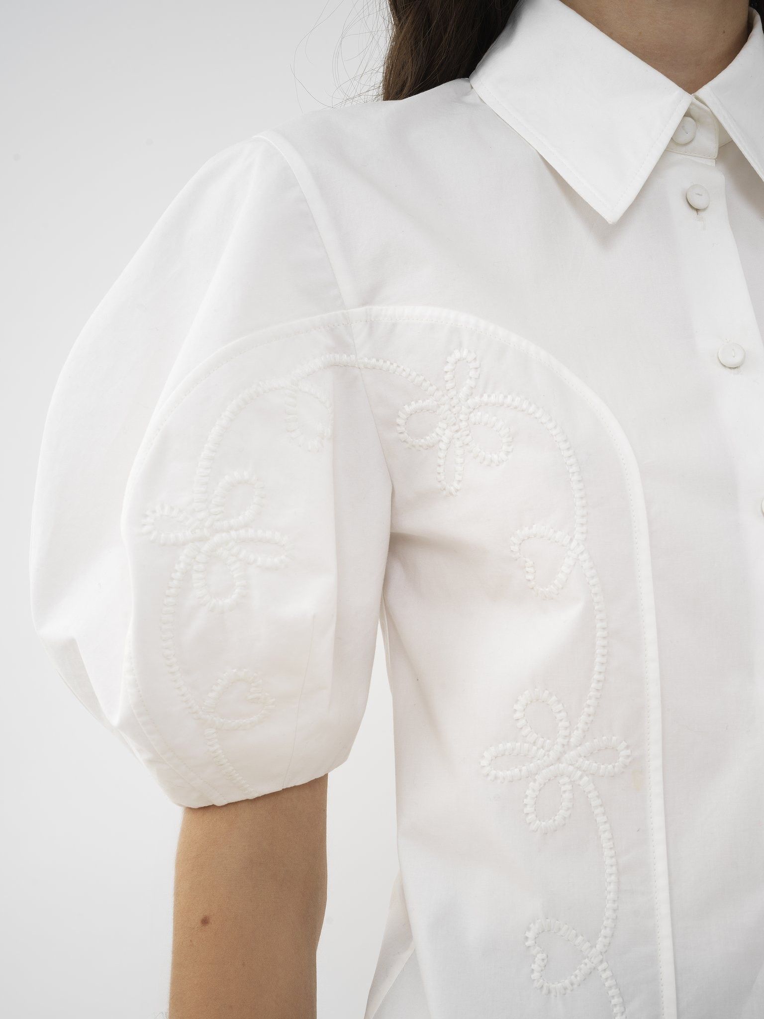 Chloe oc11z0525 Embroidered Balloon-Sleeve Shirt in White Size S / US 4 / IT 40 - 6 Thumbnail