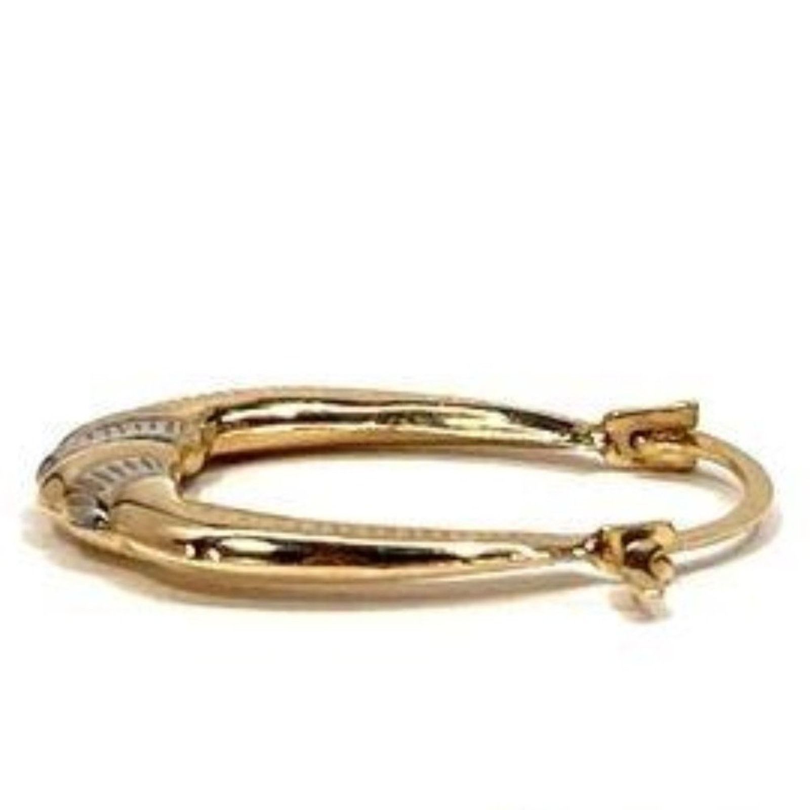 Vintage 14K Two Tone Gold Corrugated Oval Twist Hoop Earrings Size ONE SIZE - 8 Thumbnail